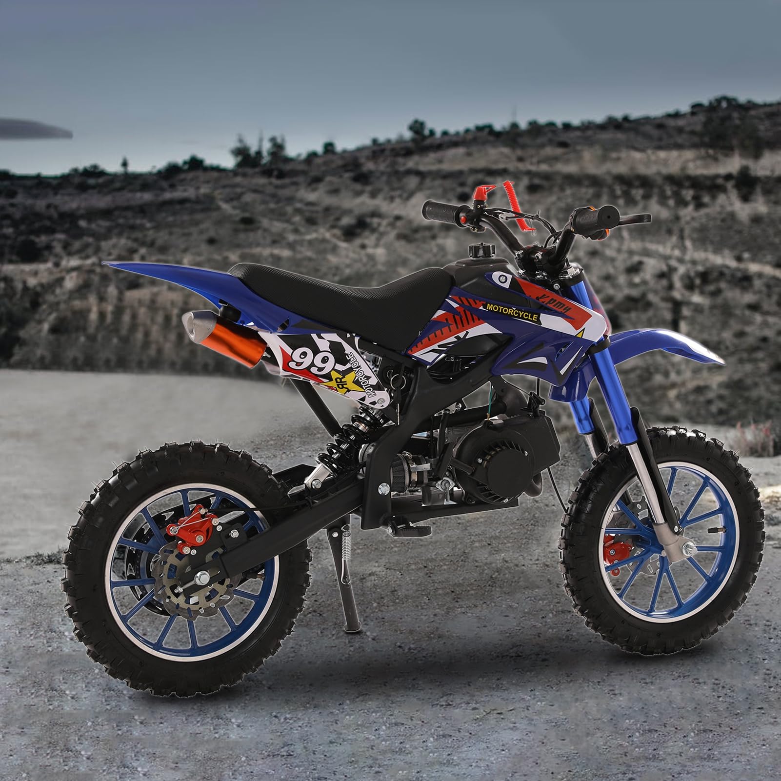 **49cc Gas Powered Dirt Bike for Adults & Kids - 2-Stroke Mini Motorcycle, Off-Road Trail Bike with Speeds up to 40 MPH - Perfect for Uphill, Trail Riding & Outdoor Adventures (Blue)**