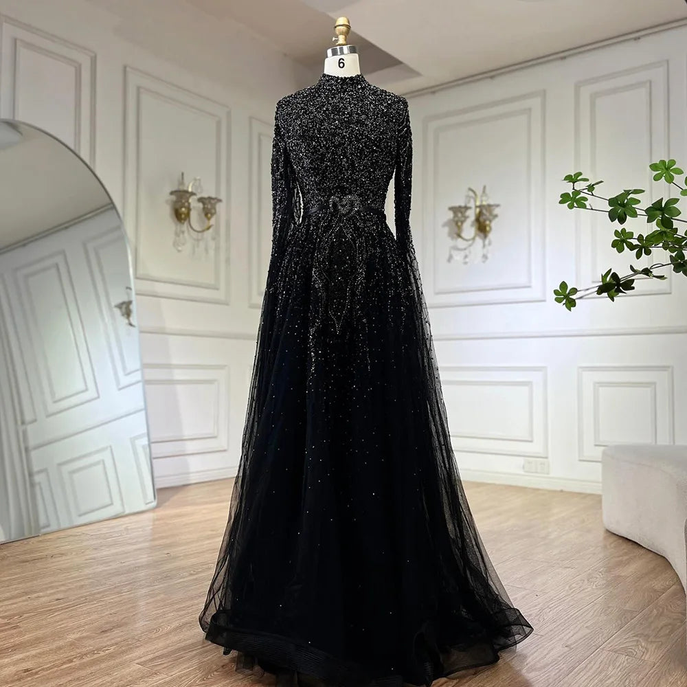 Elegant Gold A-Line Cape Sleeves High Neck Beaded Evening Gown for Women - Luxury Plus Size Formal Dress (LA70066B) | Perfect for Prom, Gala, Wedding & Black Tie Events