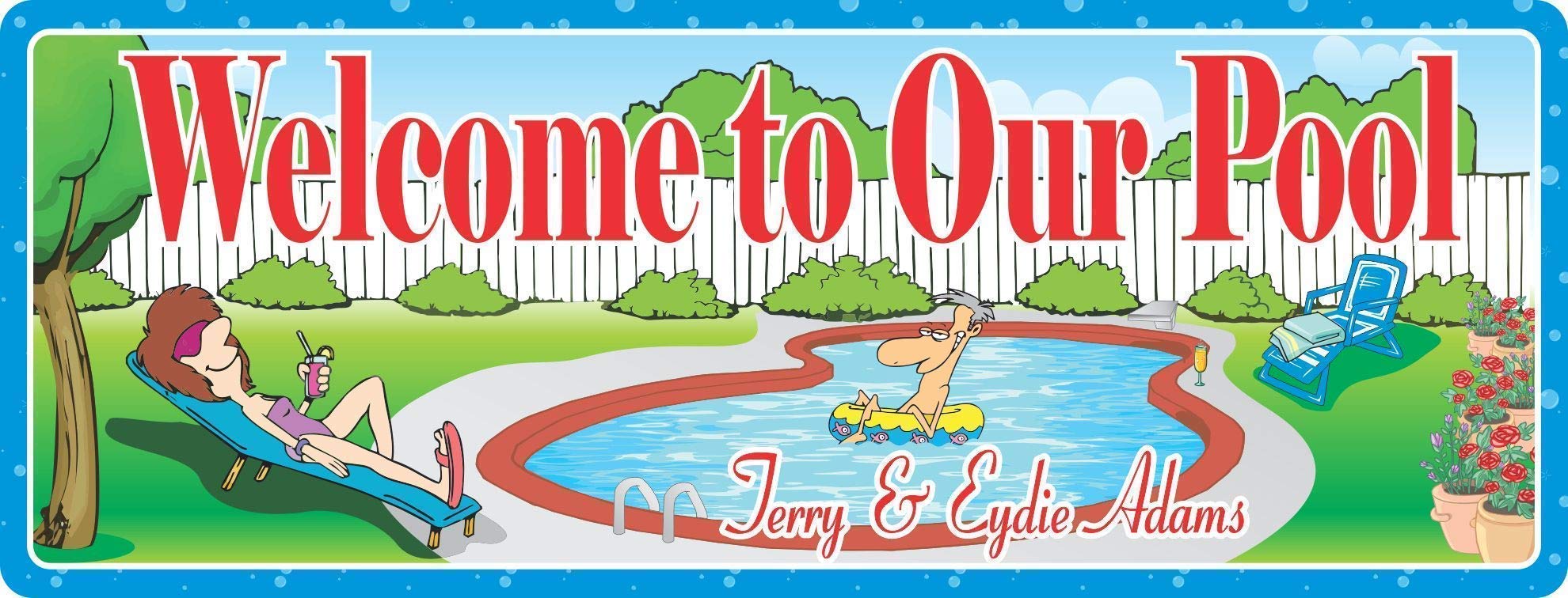 Personalized PVC Swimming Pool Welcome Sign - Custom Outdoor Pool Decor for Backyard, Patio & Garden Parties