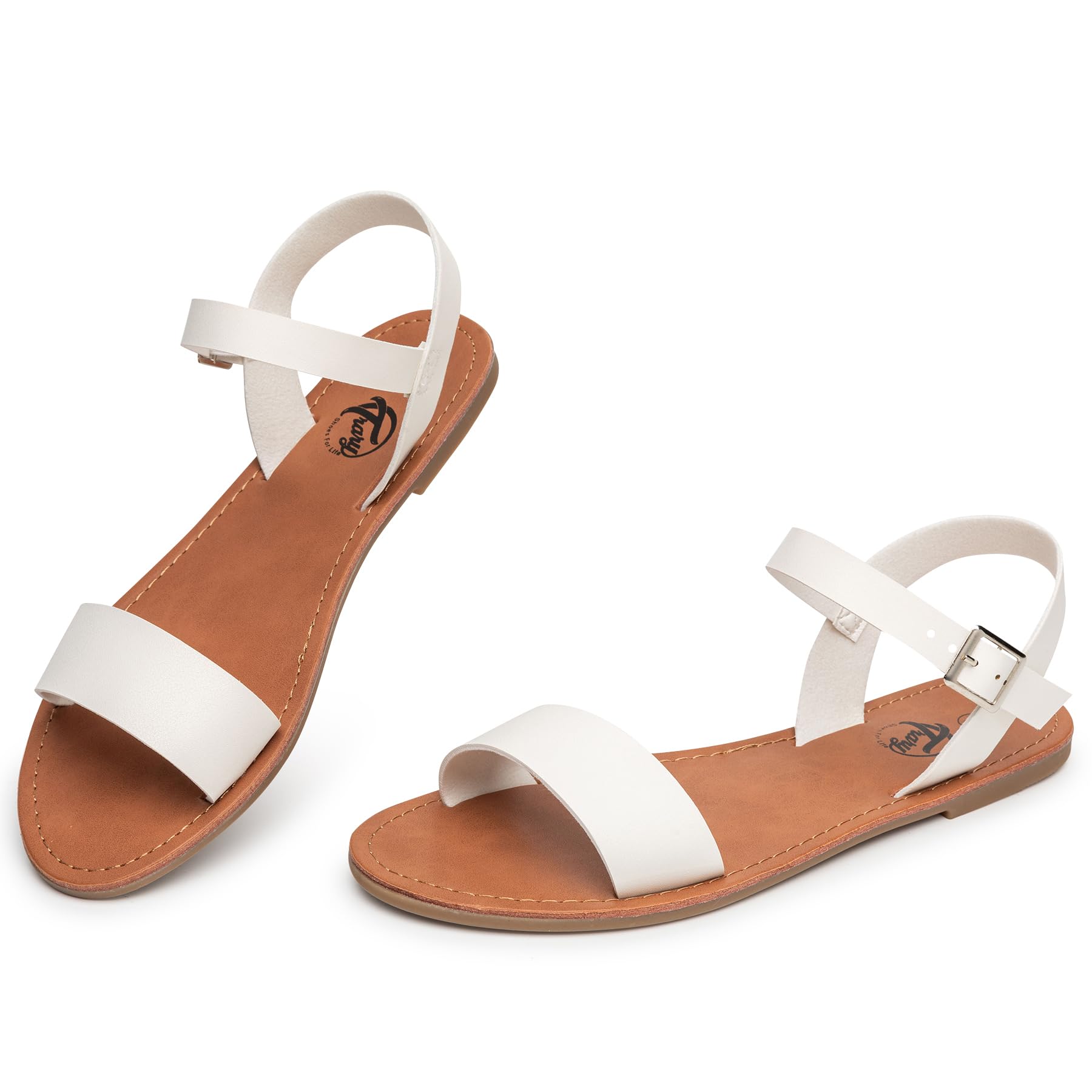 Stylish Women's Leather Gladiator Sandals with Adjustable Metal Buckle - Comfortable Flat Summer Sandals for Wedding, Beach & Casual Wear | Open Toe Two-Tone Design with Ankle Strap | Perfect for Outdoor Events, Vacation & Daily Fashion