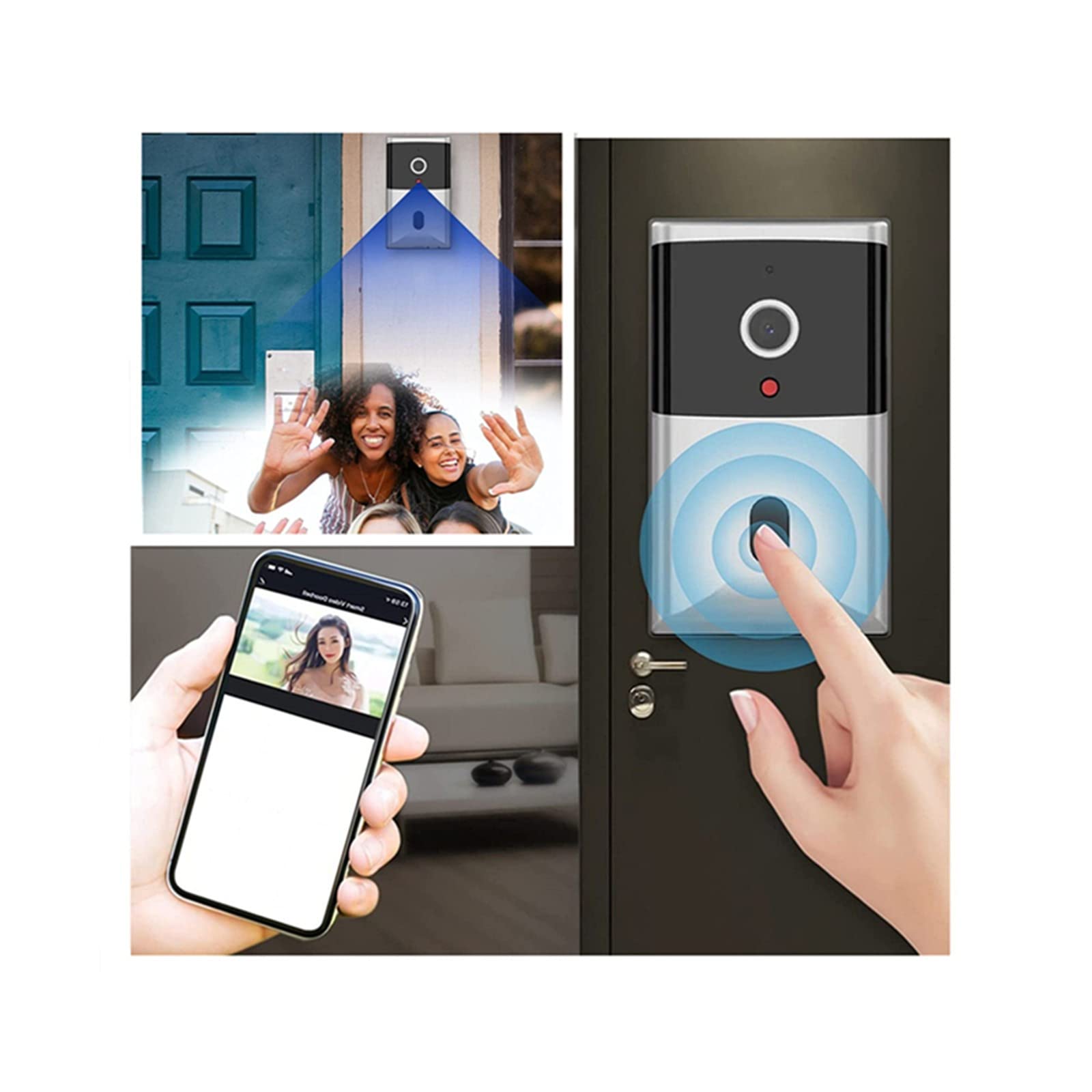 Wireless WiFi Video Doorbell Camera with Night Vision & 2-Way Audio - Battery Powered Smart Home Security Doorbell - Easy Installation (Black) - Perfect for Front Door Monitoring & Package Delivery Alerts