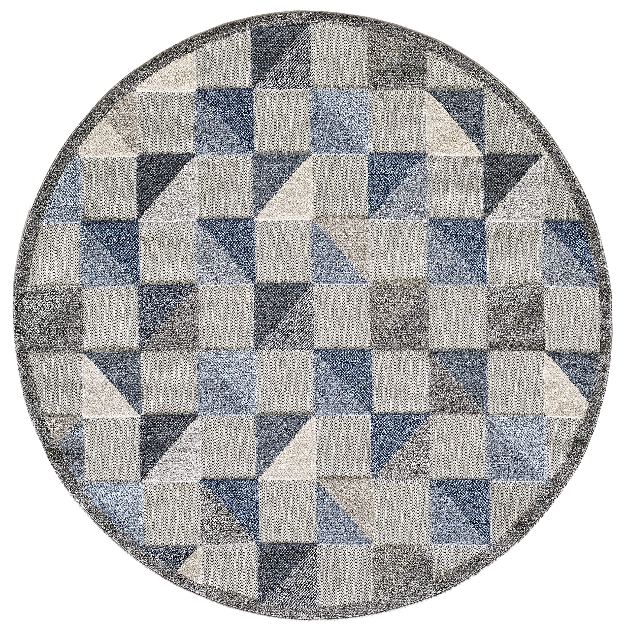 KAS Rugs Calla Blue Scope Plush Round Area Rug 7'10' - Soft & Durable Living Room Carpet for Bedroom, Nursery & Home Decor