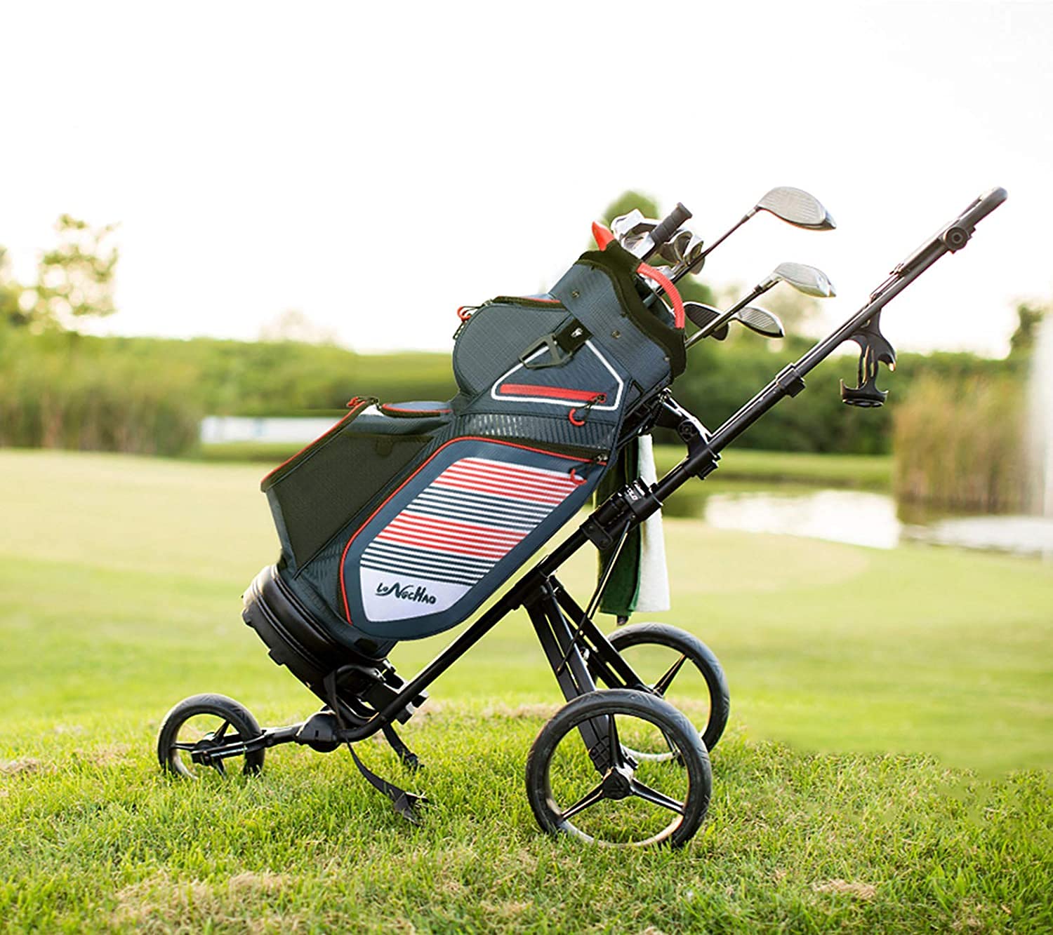 14-Way Divider Golf Cart Bag with Cooler, Backpack Straps & Dust Cover - Lightweight Push Cart Golf Bag for Men & Women - Perfect for Golf Tournaments, Driving Range & Course Play