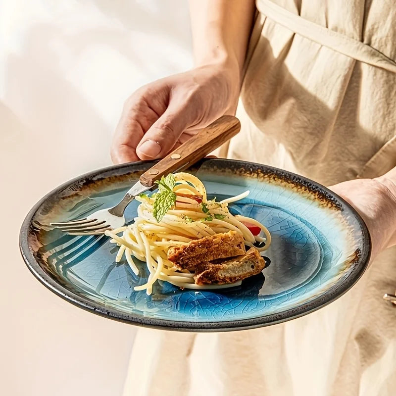 Premium Lava Glaze Ceramic Dinner Plate Set - Elegant & Durable Porcelain Plates for Everyday Dining, Restaurants, or Special Occasions