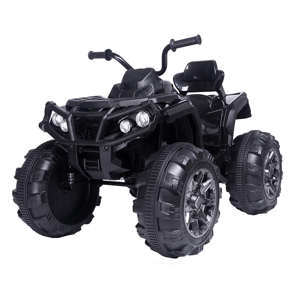 JOYMOR 12V Kids Electric ATV Ride-On Toy - 2 Speed, LED Lights, Music, USB Port & Horn - Realistic 4 Wheeler Quad for Boys & Girls (Black) - Perfect for Outdoor Play, Backyard Fun & Birthday Gifts