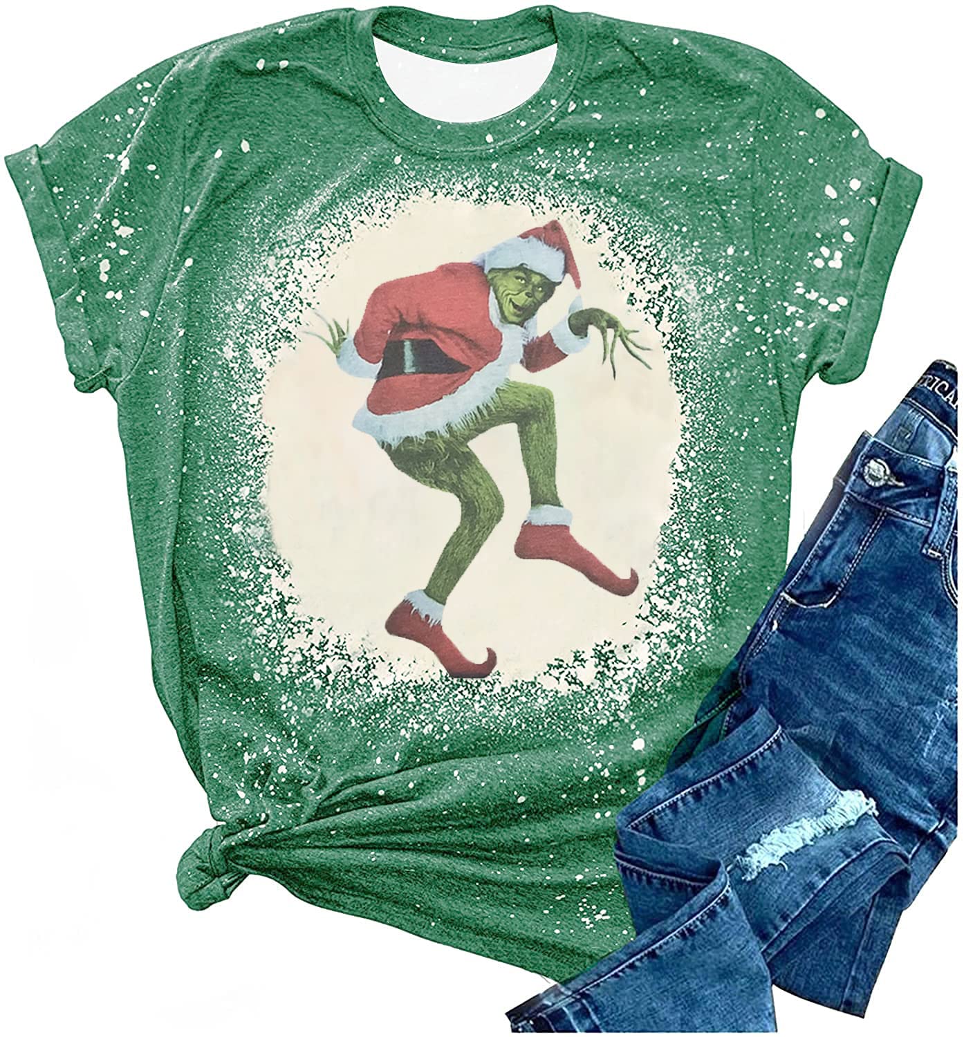 Funny Christmas Bleached T-Shirt for Women - Holiday Cartoon Print Tee - Perfect Gift for Christmas Movie Fans & Xmas Party Outfit - Casual Wear, Gift Exchange, Ugly Sweater Party, Festive Family Gatherings