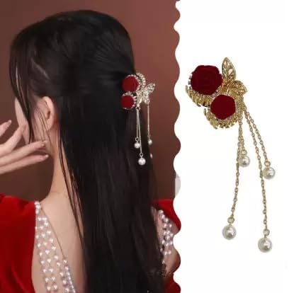 ZUBSHA Rose Cherry High Ponytail Mini Claw Clip for Women - Elegant Half-Up Hair Clip for Nape, Premium Shark Clip (Pack of 1) - Perfect for Work, Parties, and Everyday Hairstyles