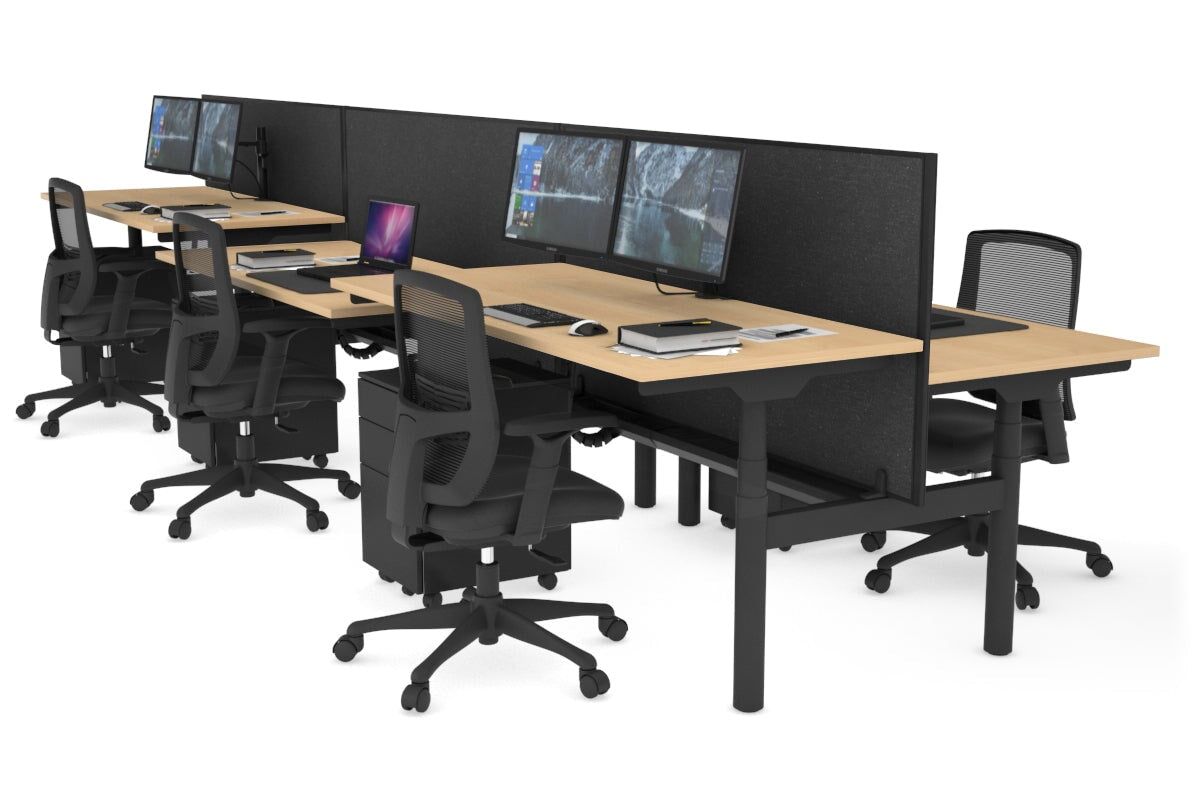 Flexi Premium Height Adjustable 6-Person H Bench Workstation - Black Frame [1800L x 700W] - Ideal for Office, Coworking Spaces & Home Offices