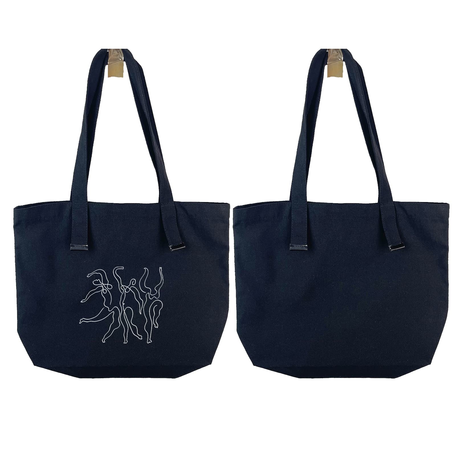 Stylish Black Canvas Tote Bag with Geometric Line Print - Personalized Beach, Shopping & School Shoulder Bag - Trendy Aesthetic Design for Women | Perfect for Work, Travel & Daily Essentials
