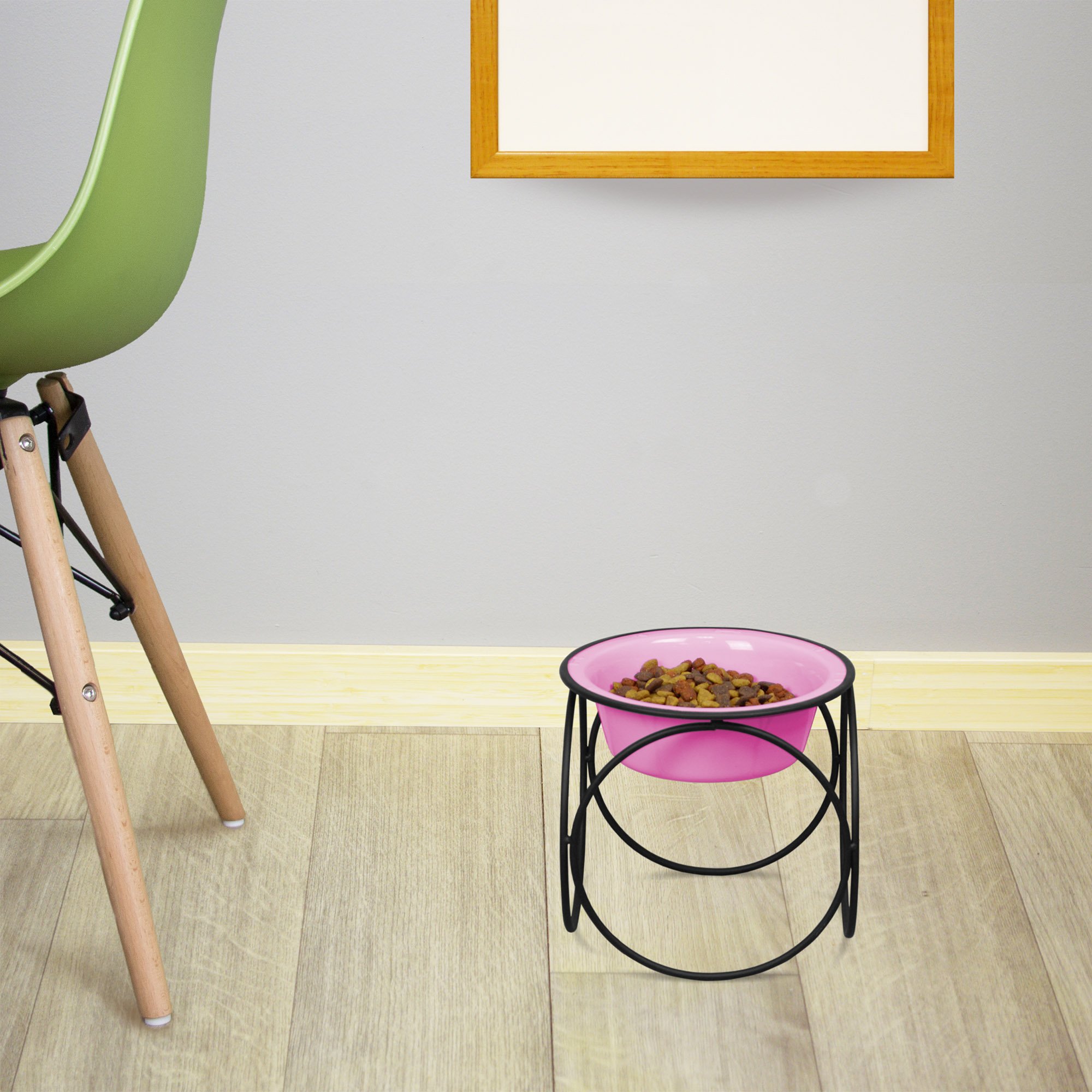 Platinum Pets Olympic Single Diner Feeder with Stainless Steel Dog Bowl - Medium Size, Cotton Candy Pink | Elevated Dog Food Stand for Small to Medium Breeds | Perfect for Kitchen, Dining Room or Pet Feeding Station