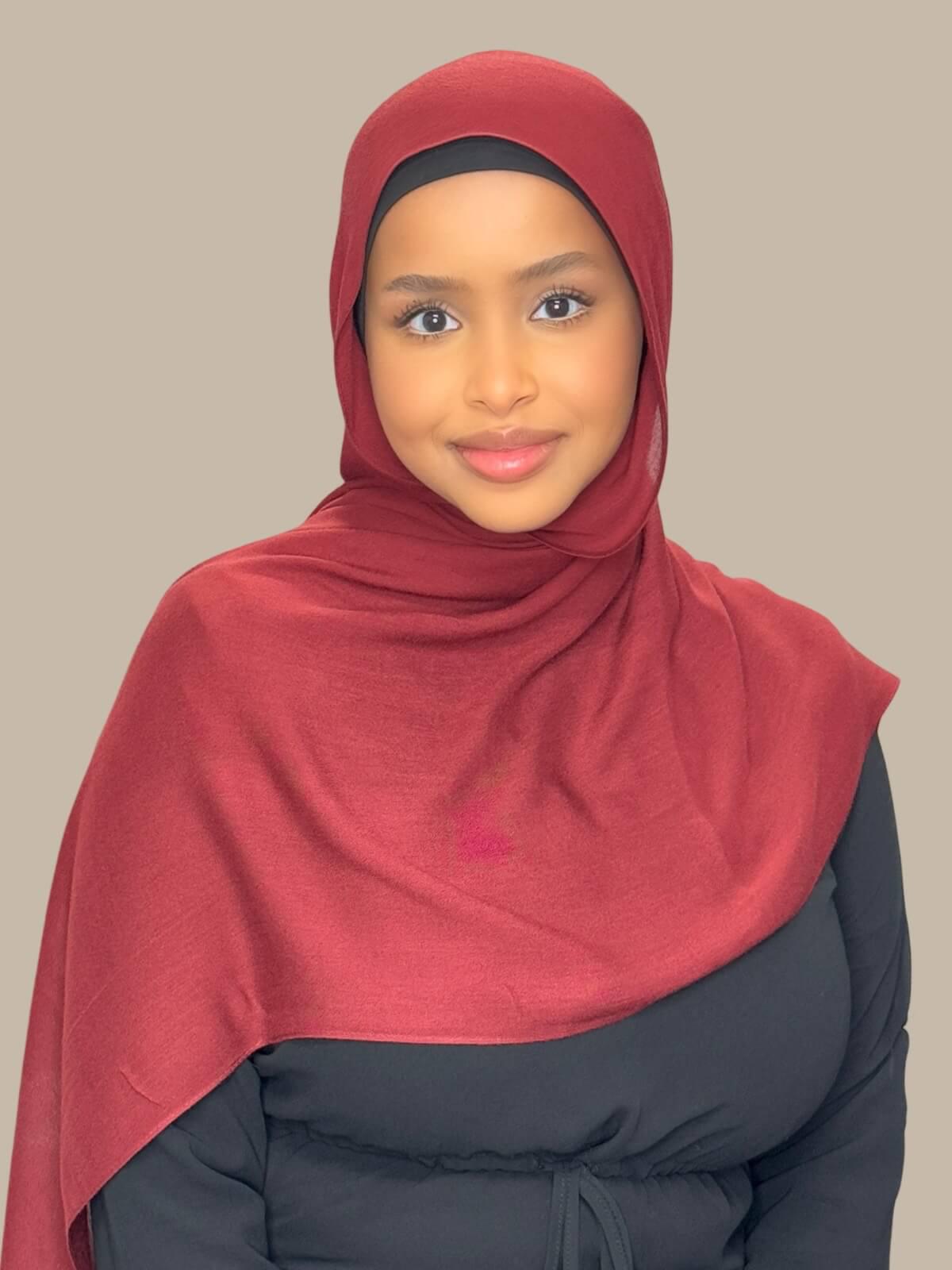 Soft Cotton Modal Hijab Scarf - Jam Red - Perfect for Daily Wear, Prayer, and Modest Fashion