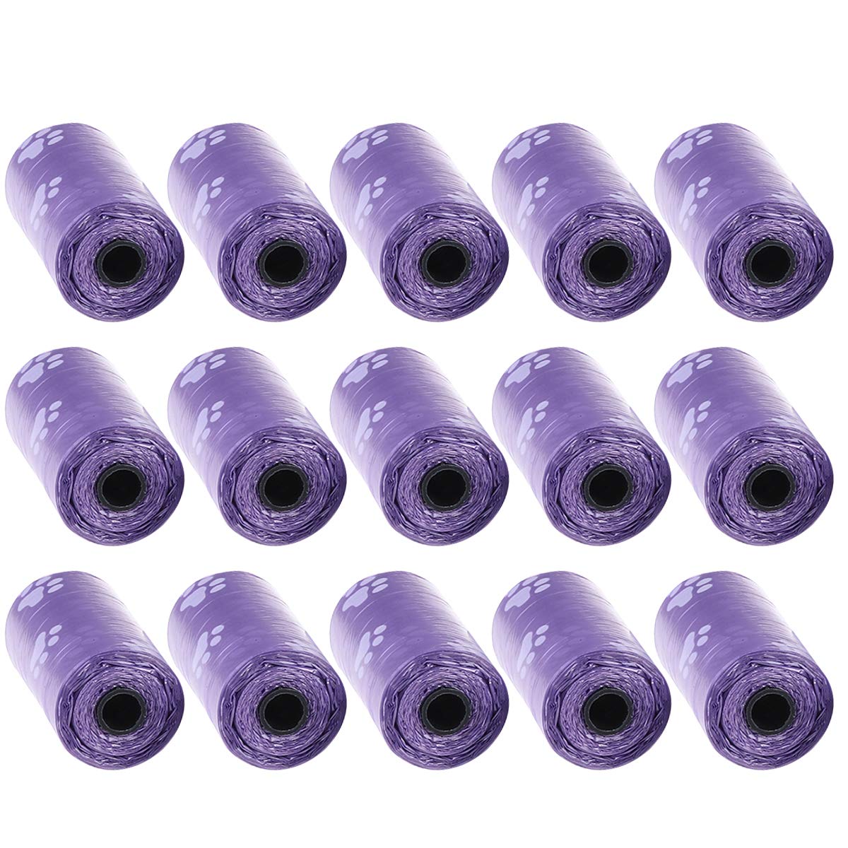 TEHAUX 15 Rolls Dog Waste Bags with Pouch Holder - Biodegradable Poop Bags for Dogs, Purple Printed Pet Waste Disposal Bags for Outdoor Walking, Park, and Travel Use