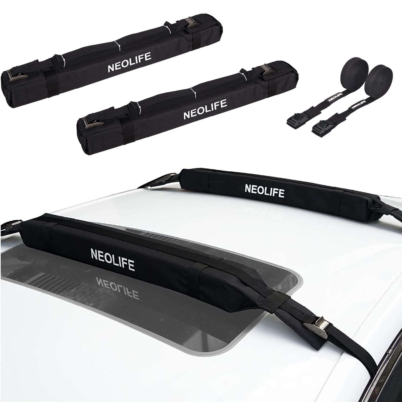 Universal Soft Roof Rack Pads with Single Wrap-Rax Straps & Storage Bag – 28