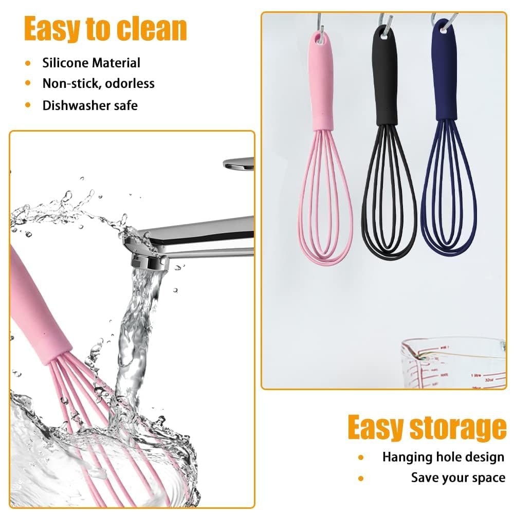 5-Piece Silicone Mini Whisks Set - Stainless Steel Dough Whiskers, Non-Stick Tiny Balloon Wire Whisks for Baking, Cooking & Mixing - Perfect for Eggs, Milk Frothing, Cake Batter, Pancakes & Dessert Preparation