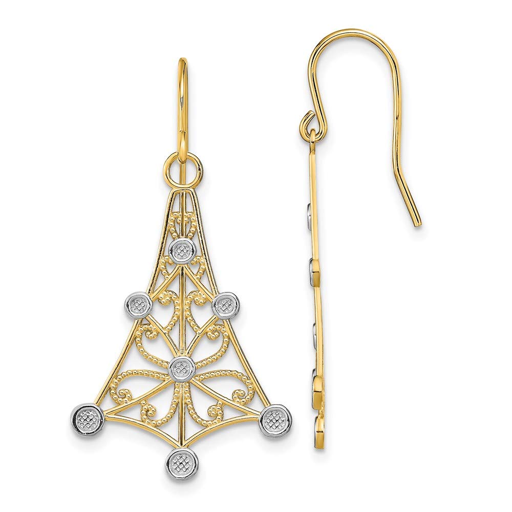 14K Yellow Gold Rhodium-Plated Dangle Wire Earrings for Women - Elegant Fashion Jewelry for Parties, Weddings & Special Occasions