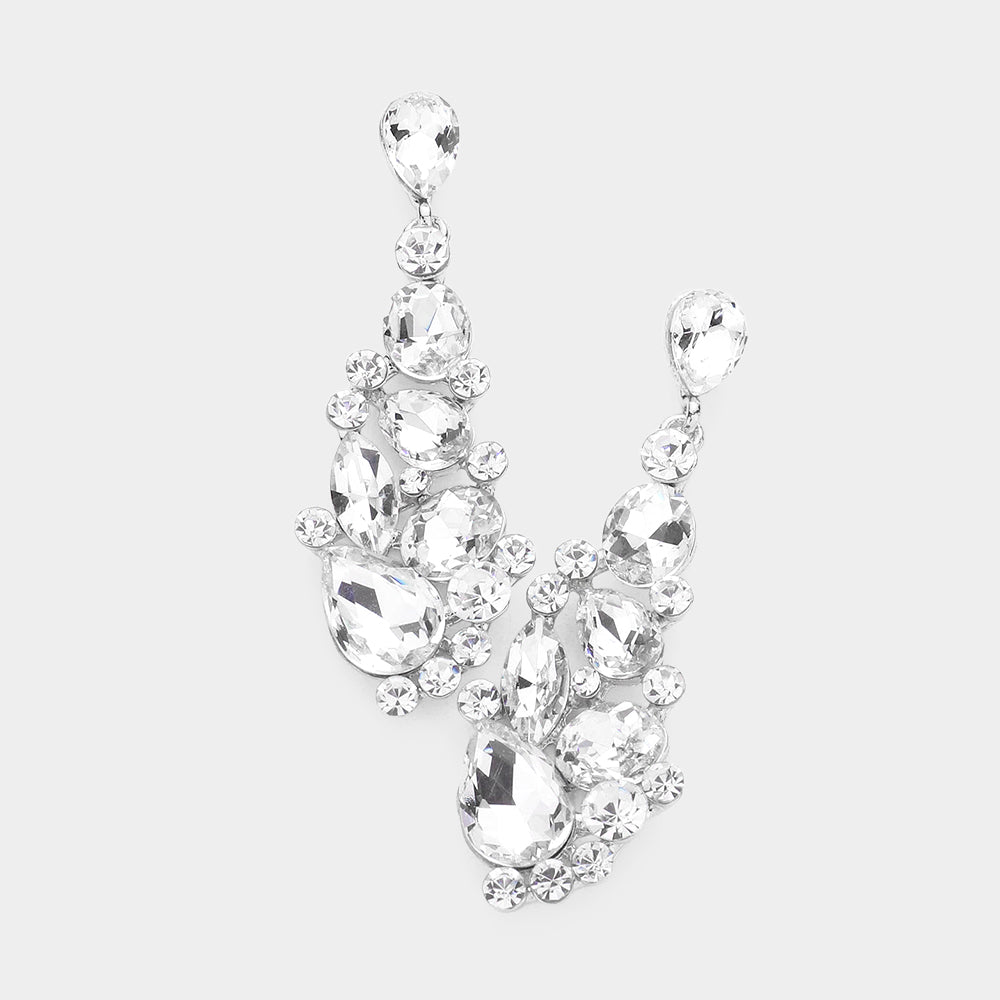 Sparkling Clear Round & Teardrop Crystal Cluster Pageant Earrings for Prom, Wedding, Pageant & Formal Events - Elegant Rhinestone Dangle Earrings for Women (583770)