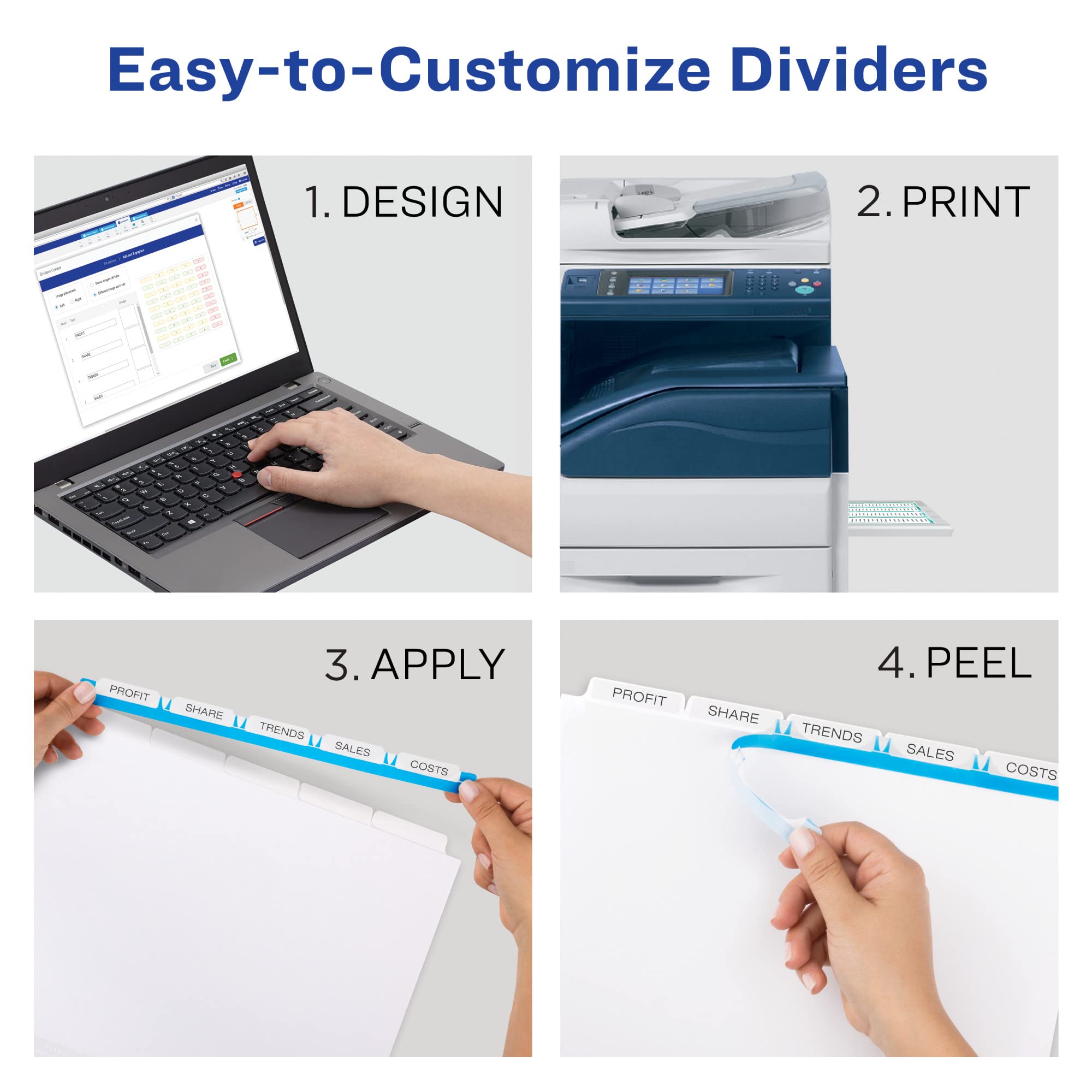 Avery 5-Tab Binder Dividers with Easy Peel Clear Labels - White Tabs for Copiers & Index Maker - 5 Sets (11421) - Perfect for Office Organization, School Projects & Document Filing