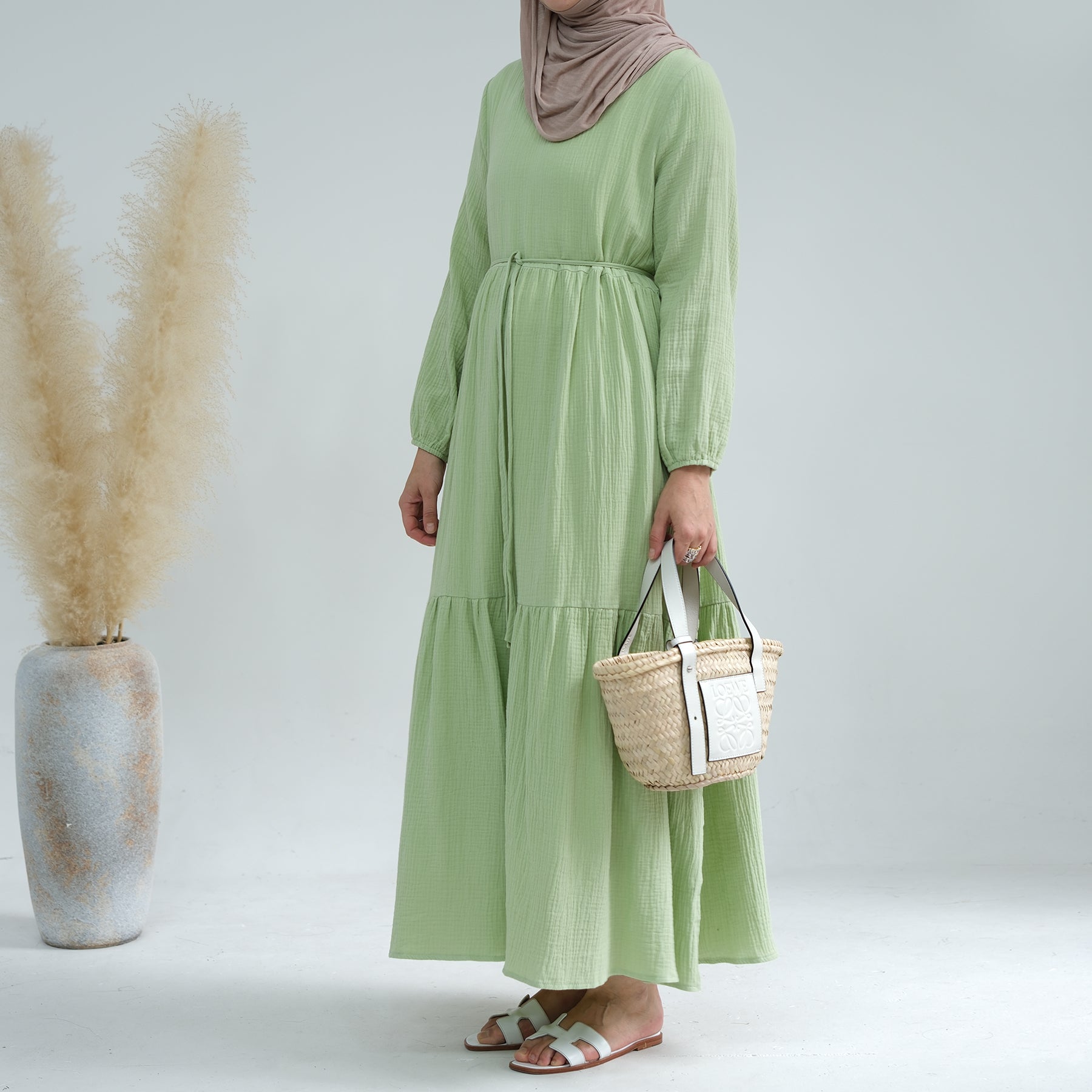 Bohemian Long Sleeve Prairie Maxi Dress for Women - Flowy Floral Print Sage Green Vintage Style (Perfect for Fall Weddings, Music Festivals & Casual Outings)
