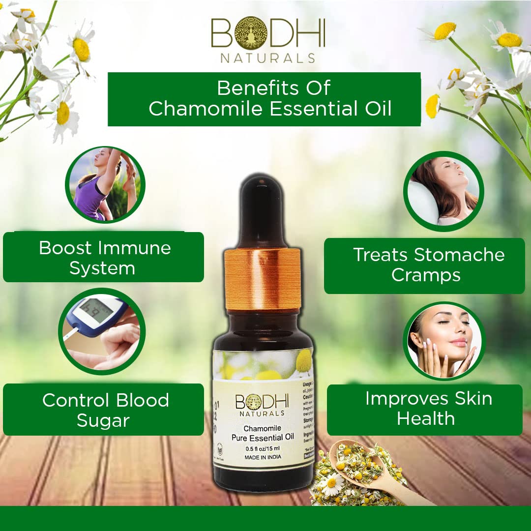 BODHI NATURALS 100% Pure Chamomile Essential Oil - 15ml for Blemish Reduction, Even Skin Tone, Stress Relief & Better Sleep | Aromatherapy, Massage & Diffuser Use