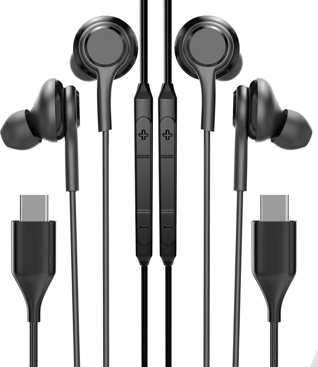 USB C Wired Headphones with Microphone (2-Pack) - Compatible with Samsung Galaxy S23/S22/Note10, Chromebook, Computer - Noise Cancelling Earbuds for School, Work & Gaming
