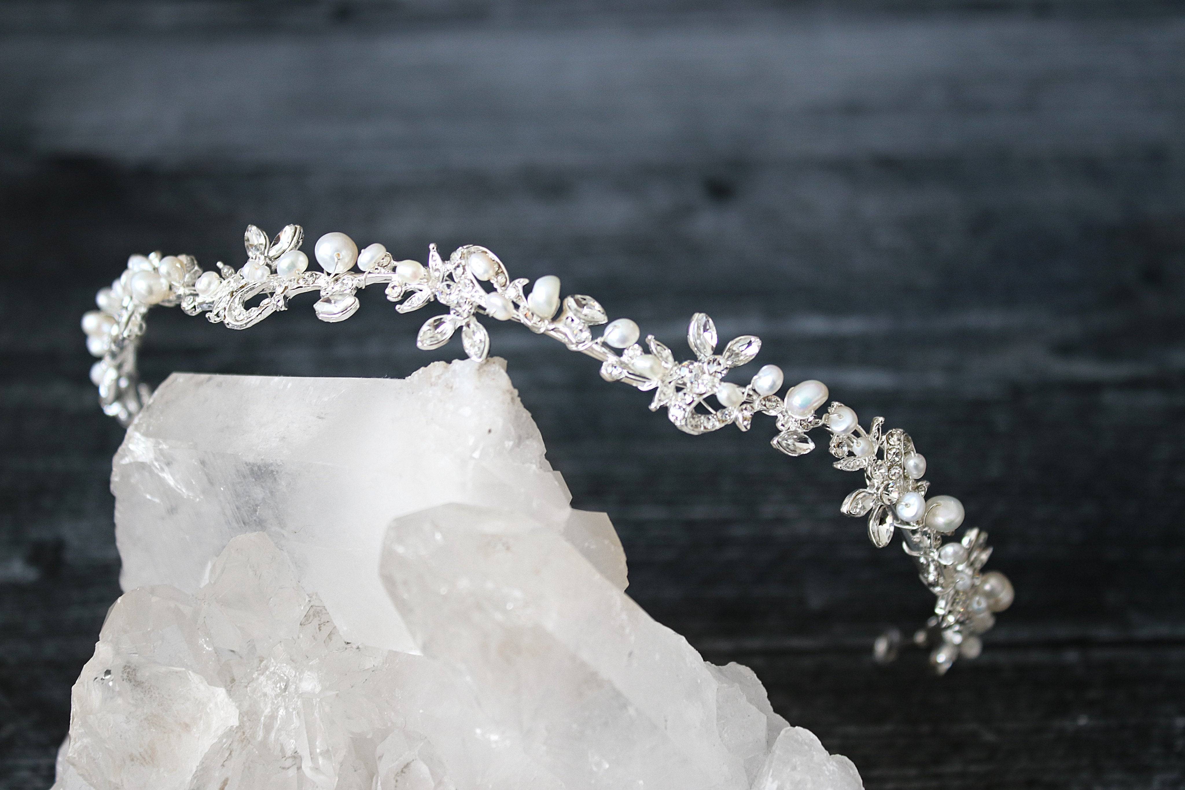 ABIGAIL Silver Freshwater Pearl Bridal Crystal Headband - Elegant Wedding Hair Accessory for Brides, Bridesmaids & Special Occasions