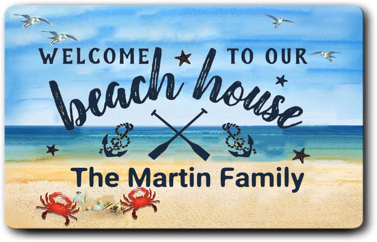 Custom Welcome to Our Beach House Metal Sign - Rustic Wall Decor for Poolside, Patio, or Coastal Home - Perfect for Outdoor & Indoor Swimming Pool Decorations