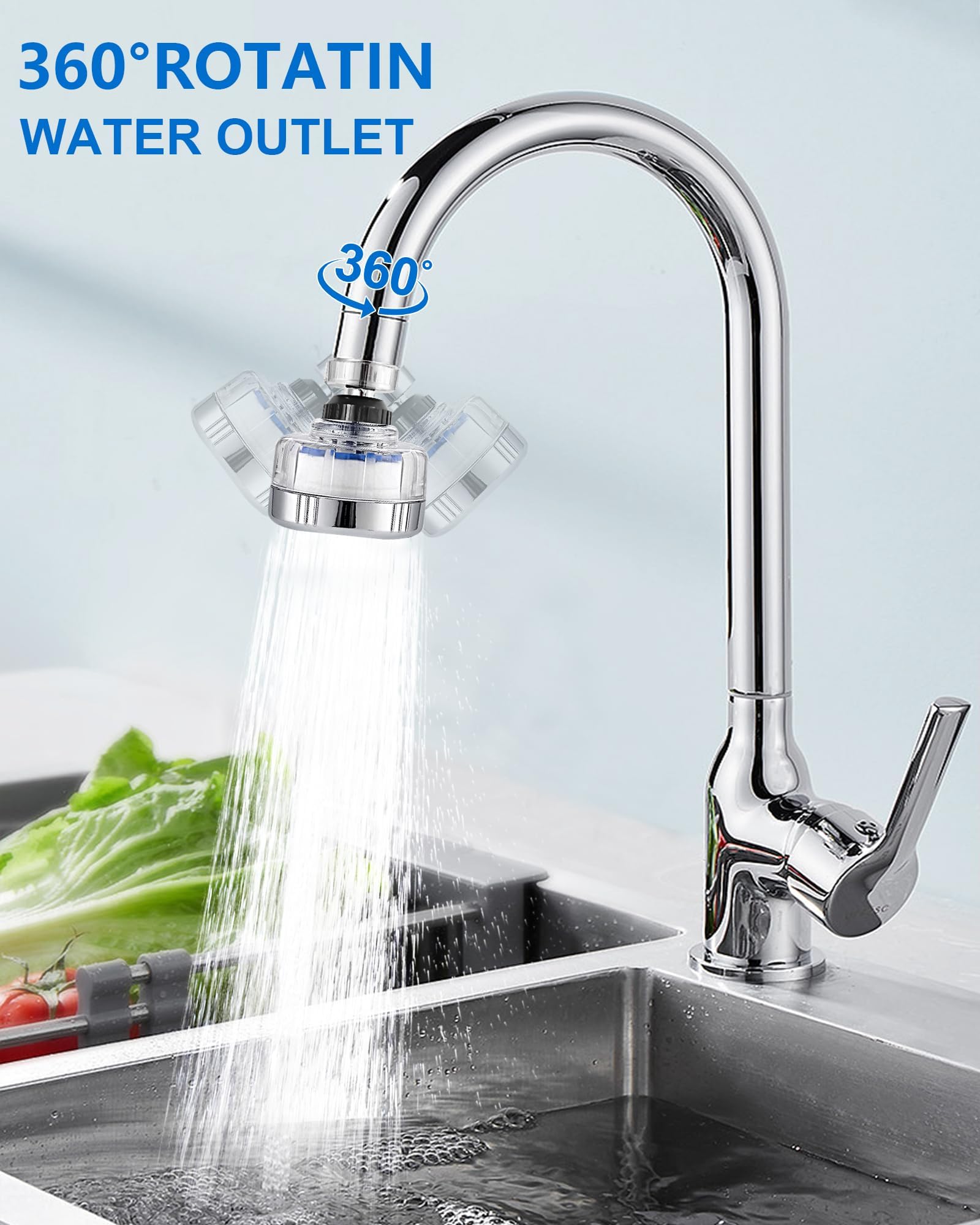 360° Rotating Kitchen & Bathroom Sink Faucet Water Filter with Extension Tube - Hard Water Softener with 3 Replacement Filters for Clean Drinking, Cooking & Washing - Perfect for Home, RV and Office Use
