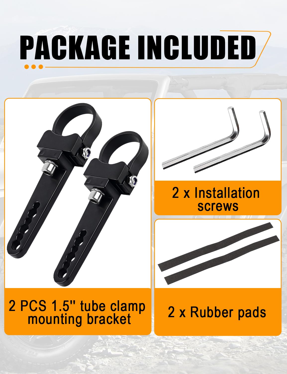 1.5'' Adjustable Tube Clamps Mounting Brackets - Roll Cage Bull Bar Clip Holder Kit for LED Light Bar - Compatible with Offroad Truck, ATV, SUV (2pcs) - Perfect for Off-Road Adventures, Camping & Outdoor Exploration