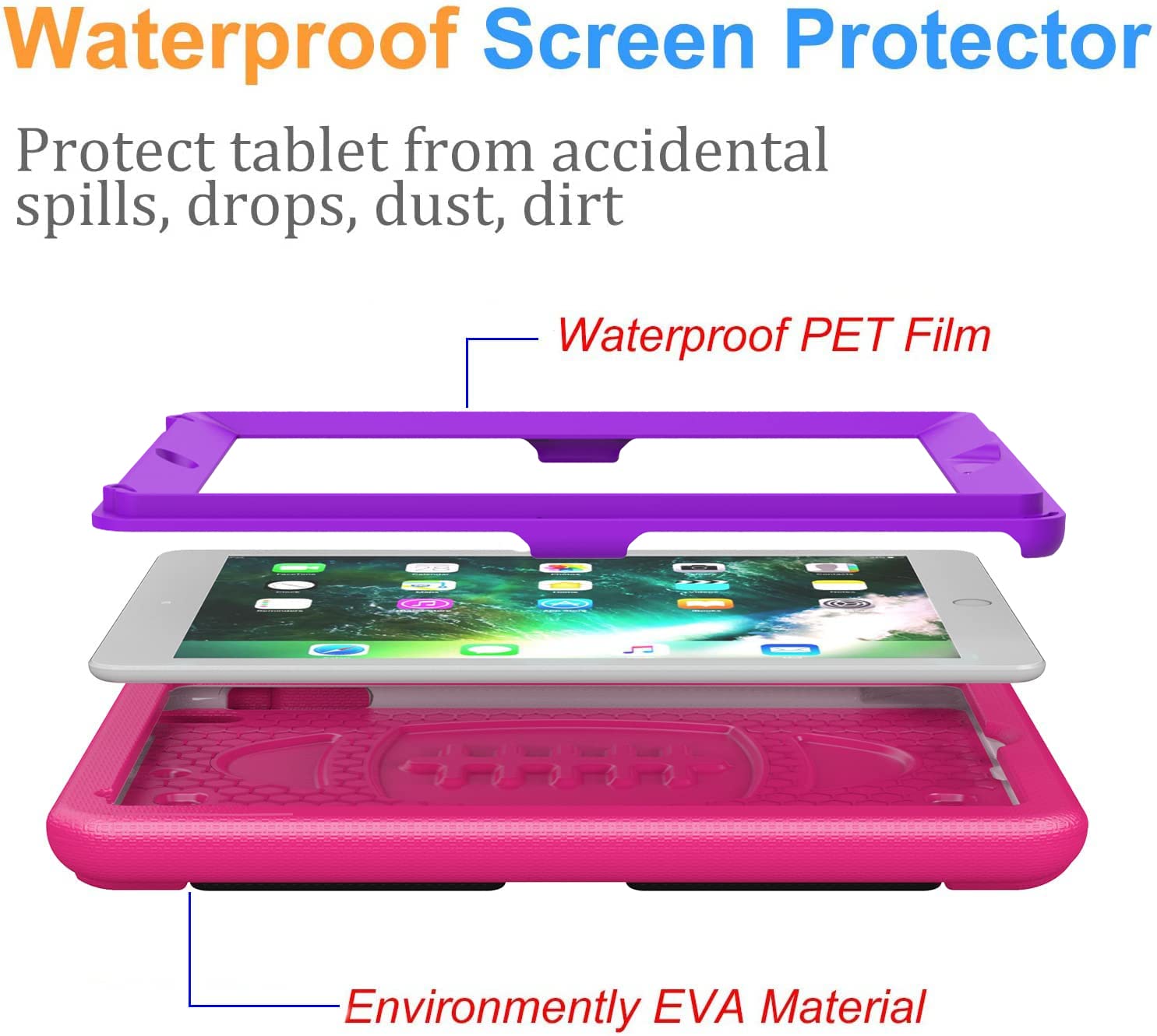 BMOUO Shockproof Kids iPad Case for iPad 9.7 (6th/5th Gen), iPad Air 2/1, iPad 2018/2017 - Built-in Screen Protector with Convertible Stand Handle | Perfect for School, Travel & Home Use - Purple Rose