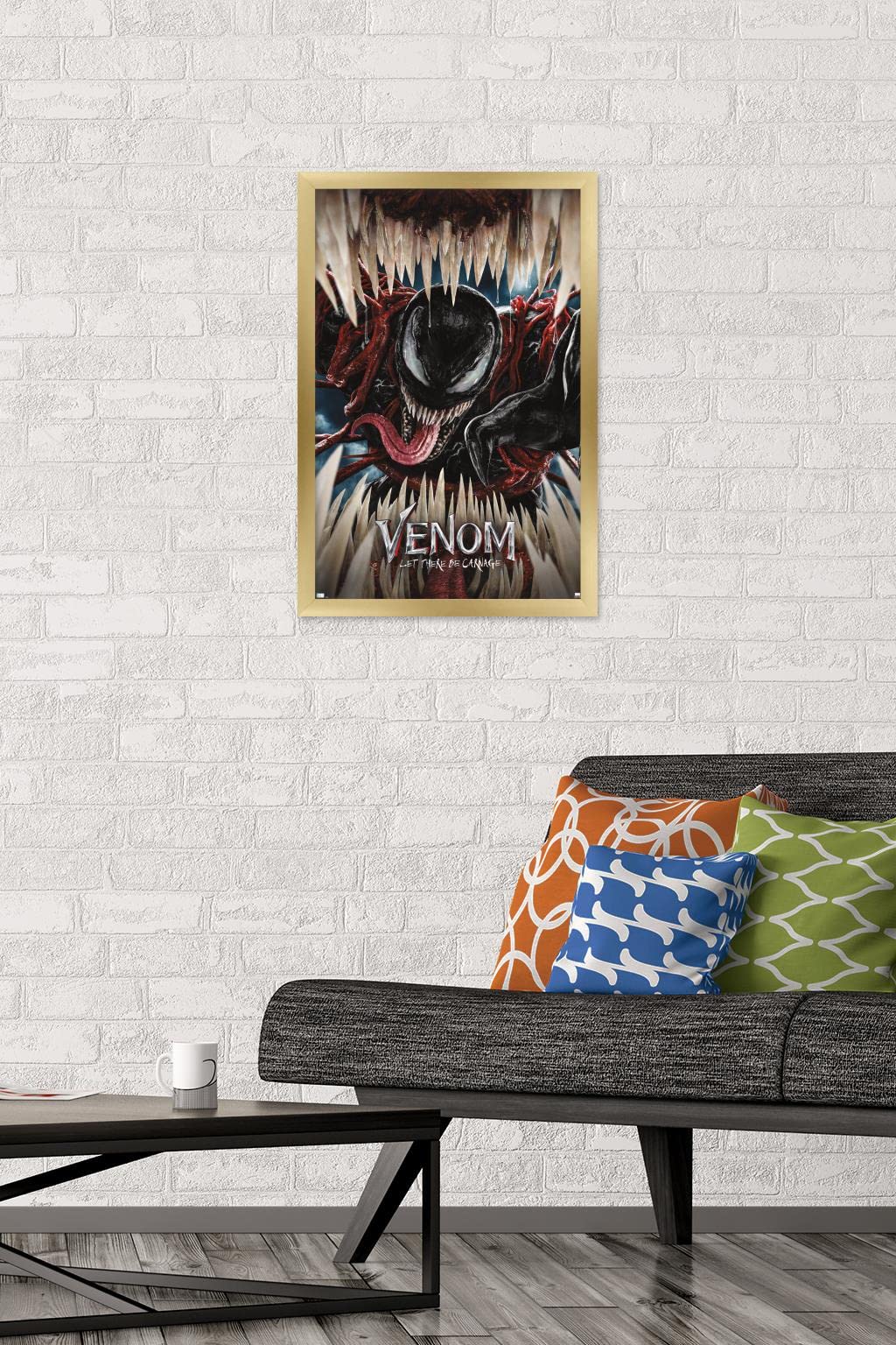Marvel Venom: Let There Be Carnage Teeth Wall Poster - 14.725 x 22.375 Inches Gold Framed Movie Poster for Home Theater, Game Room & Office Decor
