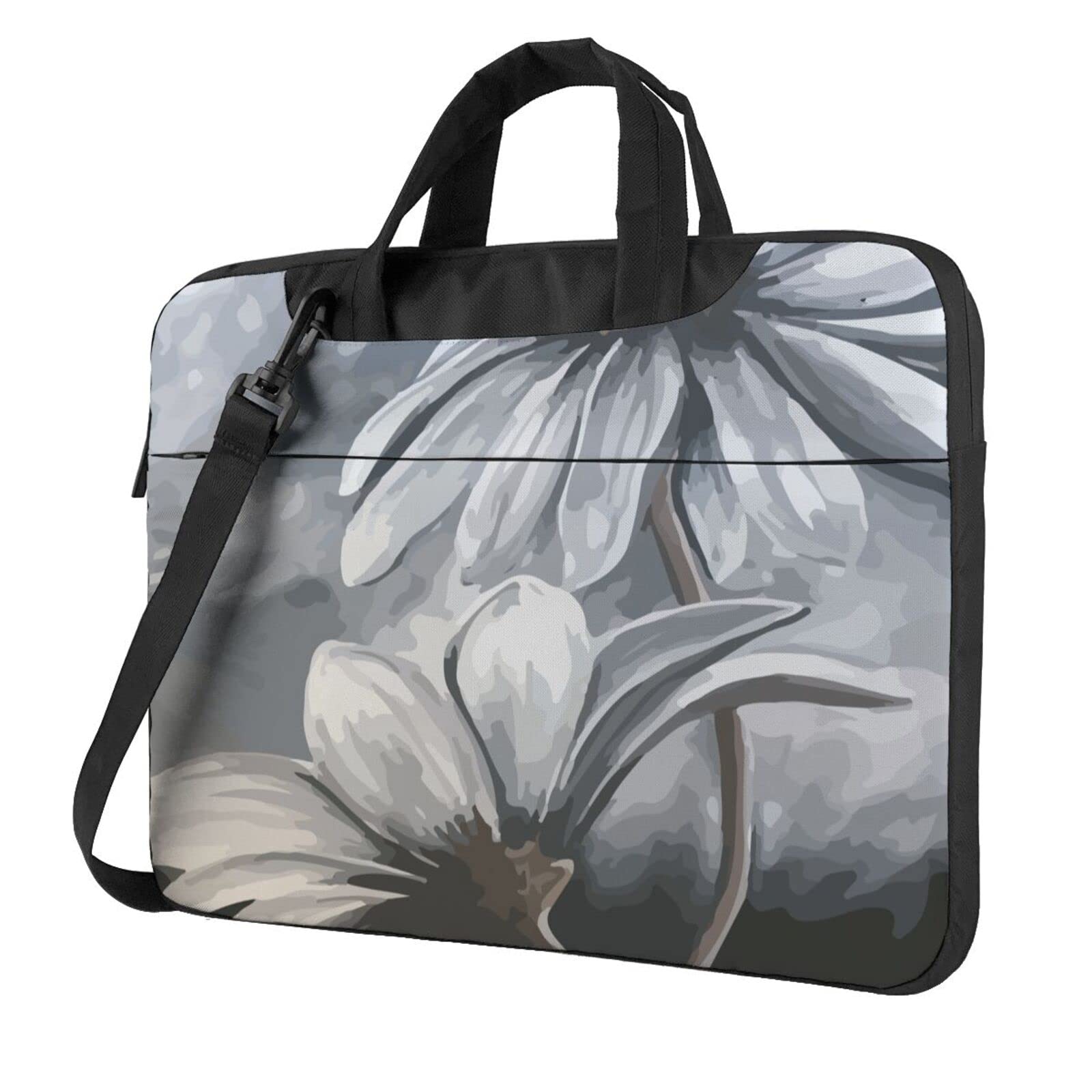 Stylish Black & White Floral Laptop Shoulder Bag - Durable 15.6 Inch Laptop Carrying Case for Women & Men - Perfect for Work, School & Travel Accessories