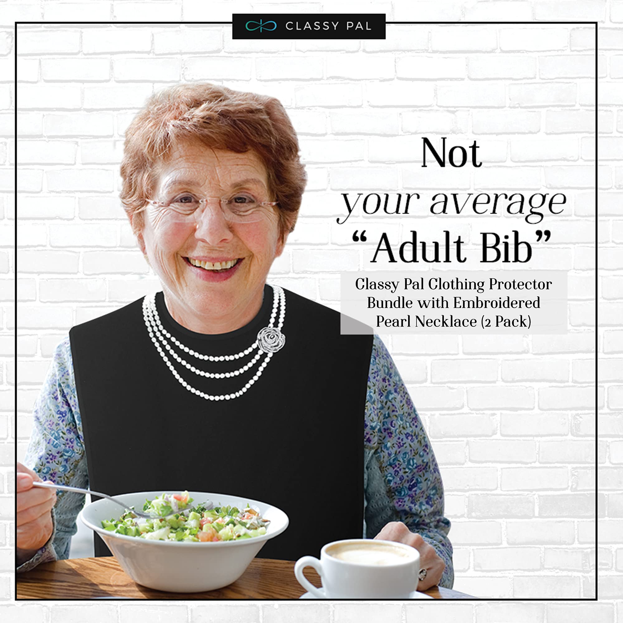 **Women's Reusable Terry Cloth Adult Bibs – Waterproof, Washable & Embroidered Design – Perfect for Dining, Elderly Care & Mess-Free Meals (Pearl + Pearl 2-Pack)**    Ideal for seniors, individuals with disabilities, or stylish mealtime protection at home or in care facilities.