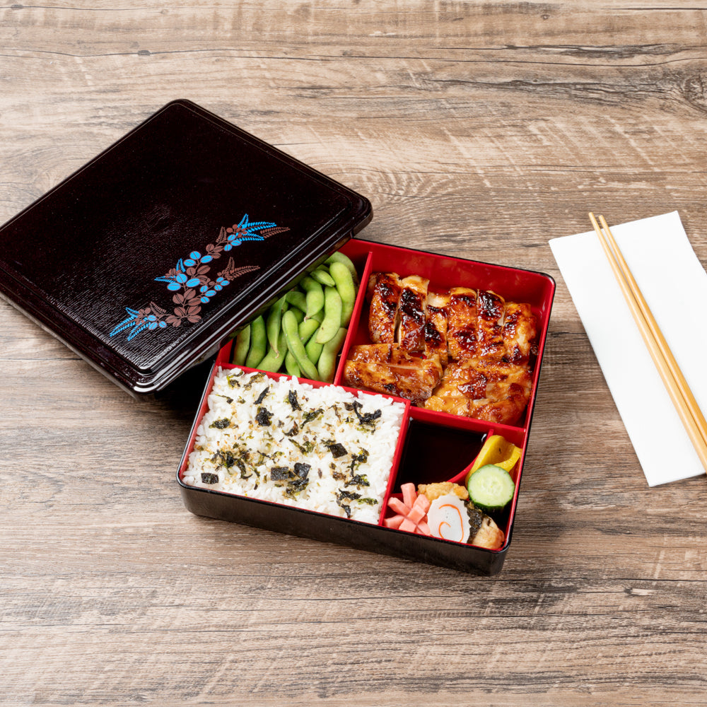 Premium Japanese Bento Box - 5 Compartment Black & Red Lunch Container (8.25