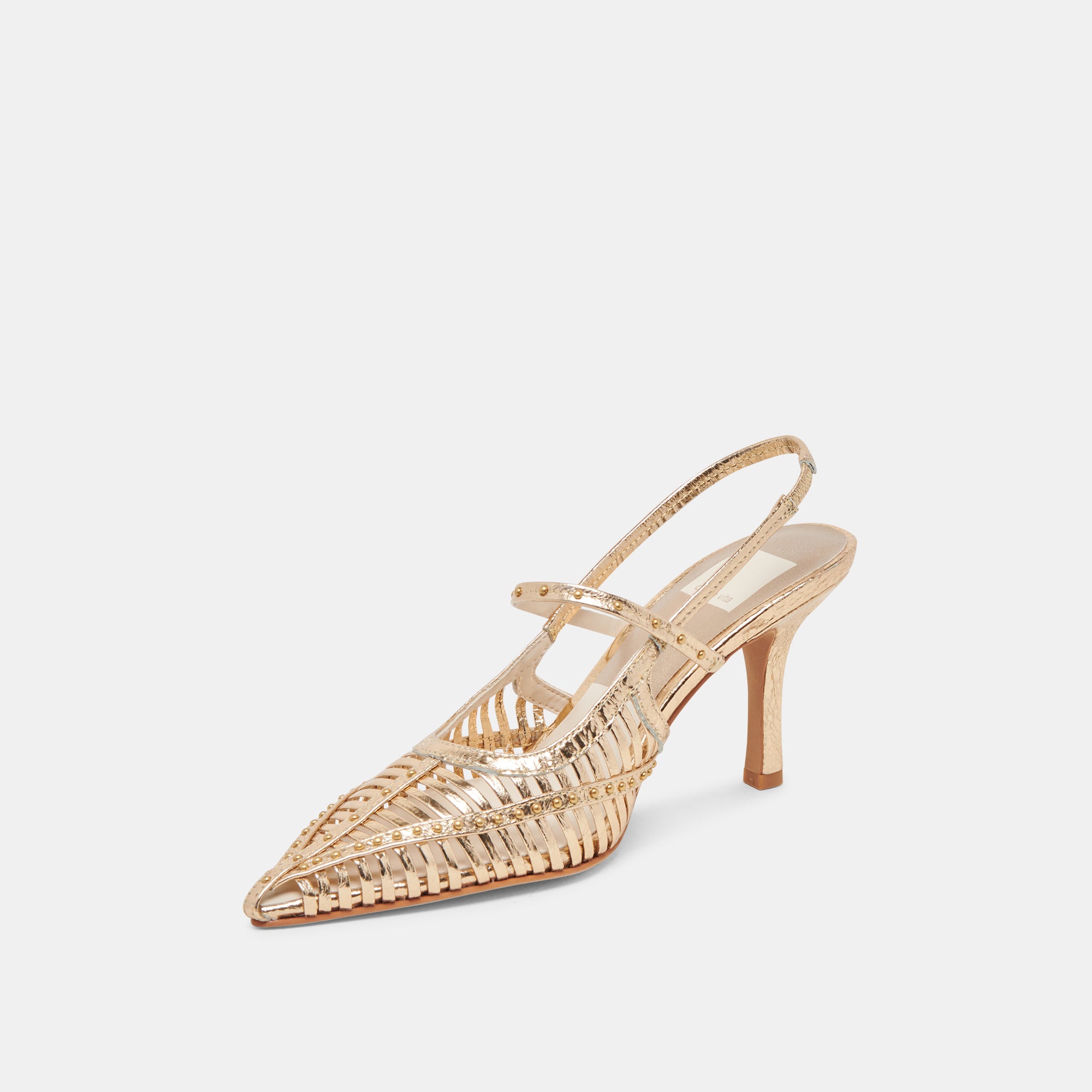HENSAL Women's Gold Distressed Leather Heels - Comfortable High Heel Shoes for Parties, Weddings & Evening Events