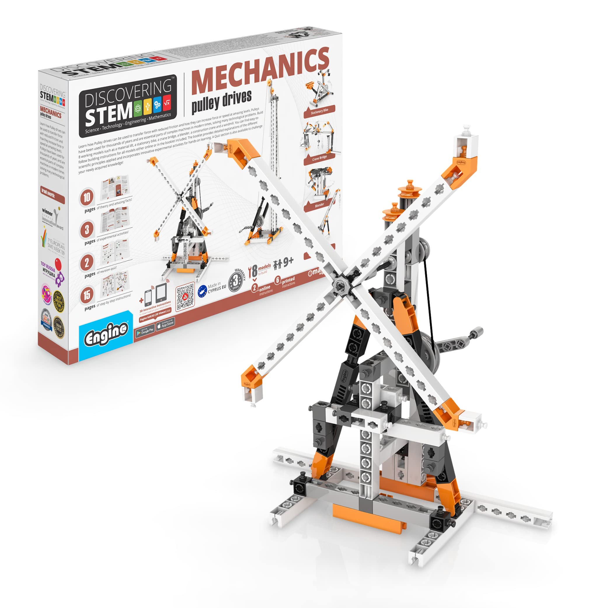 Engino STEM Toys for Kids 9+ | Pulley Drives Construction Set with 8 Model Options | Educational Building Kit for Boys & Girls | Perfect for STEM Learning, Classroom Projects & Creative Play
