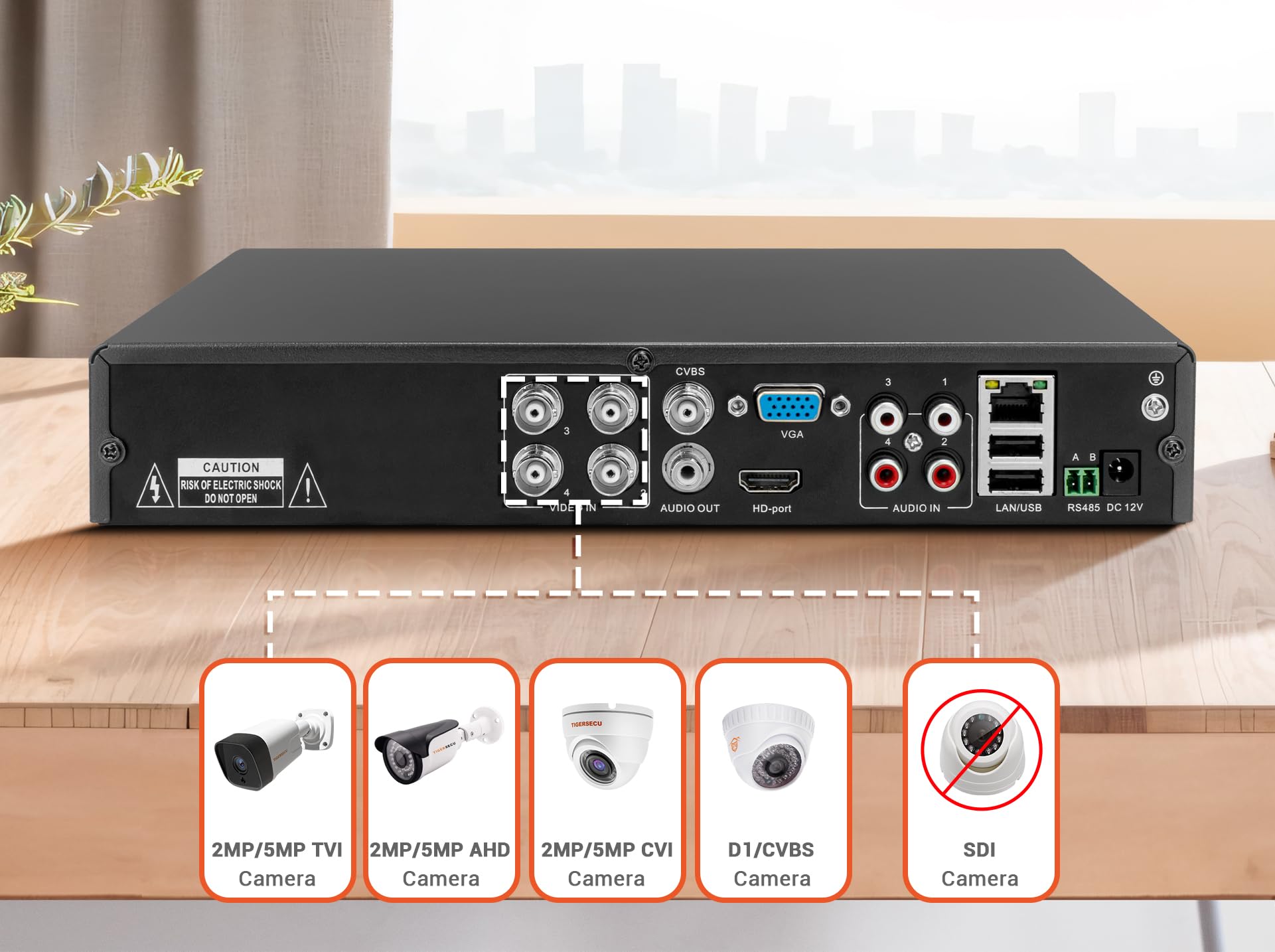 TIGERSECU 4 Channel 1080P HD Hybrid 6-in-1 CCTV DVR Recorder with 1TB HDD - Compatible with 2MP/5MP TVI, AHD, CVI, Analog & IP Cameras | Home & Business Security Surveillance System