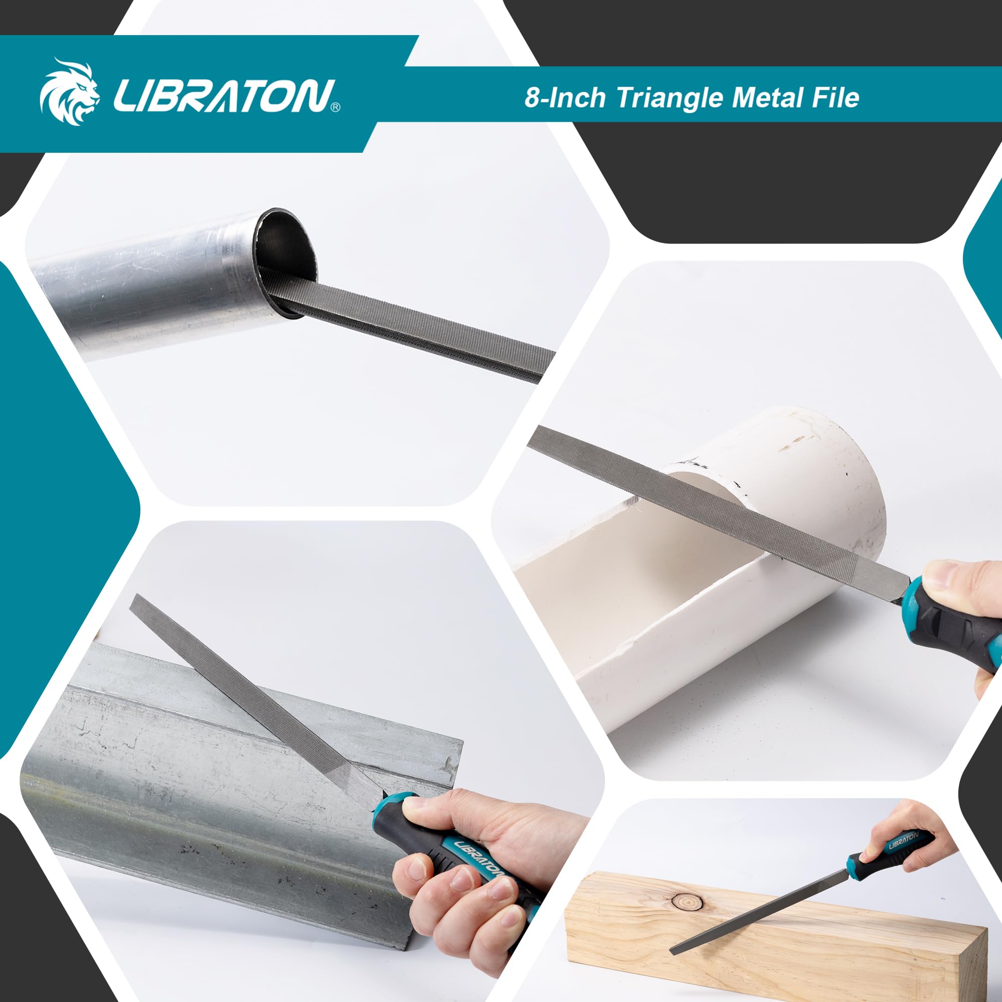 8-Inch Triangle Metal File - High Carbon Steel File with Ergonomic Handle for Metalworking, Wood & Plastic | Professional Hand File for Refining, Shaping & Scraping | Ideal for DIY Projects, Automotive Repair & Crafting