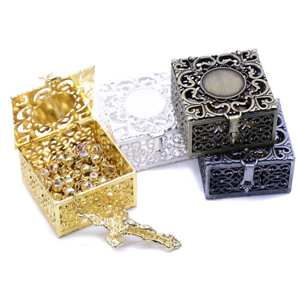 Youngy Rosary Box - Metal Christian Catholic Religious Jewelry Storage Case for Rosary Beads Necklace - Perfect for Prayer, Travel & Gift Giving