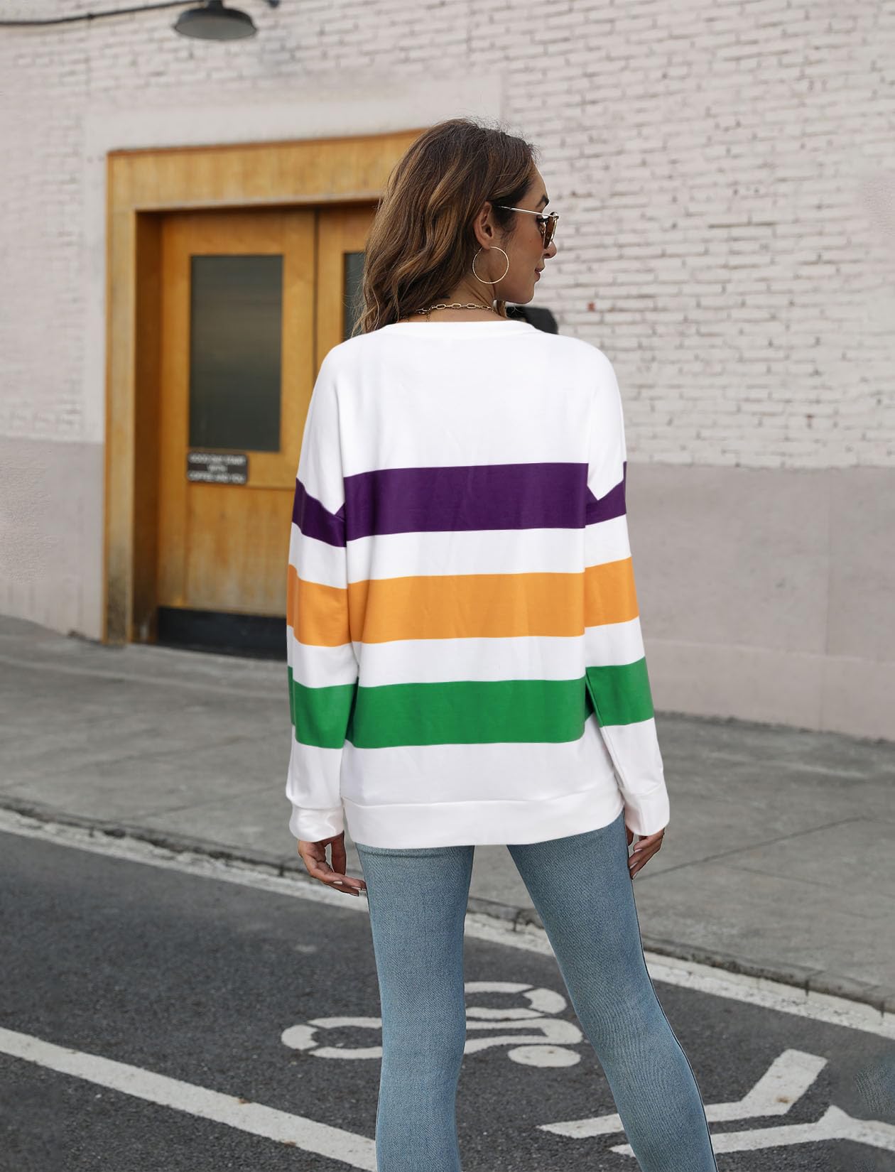 Women's Mardi Gras Shirt - Striped Fat Tuesday Tee for New Orleans Carnival Party - Long Sleeve Top for Festive Celebrations & Costume Parties