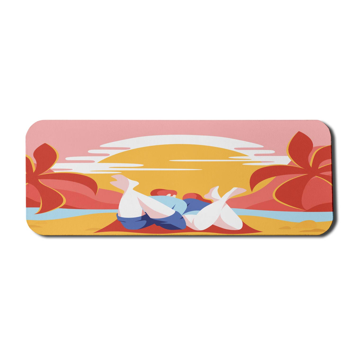 Ambesonne Summer Beach Mouse Pad - Colorful Cartoon Couple with Palm Trees & Ocean Design, Non-Slip Rubber Gaming Mousepad (31