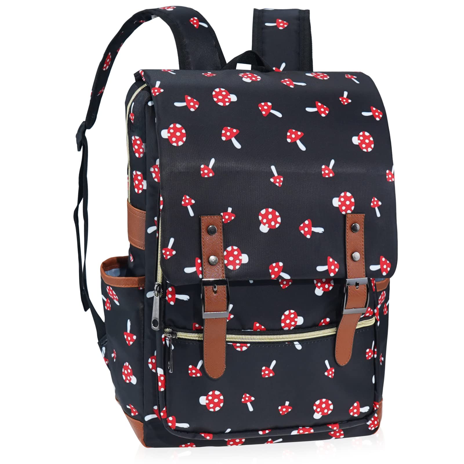 MCWTH Stylish Mushroom Print Backpack for Girls & Women - 15.6 Inch Laptop School Backpack, College Bookbag for Travel, Work & Daily Use | Perfect for School, Office & Commuting