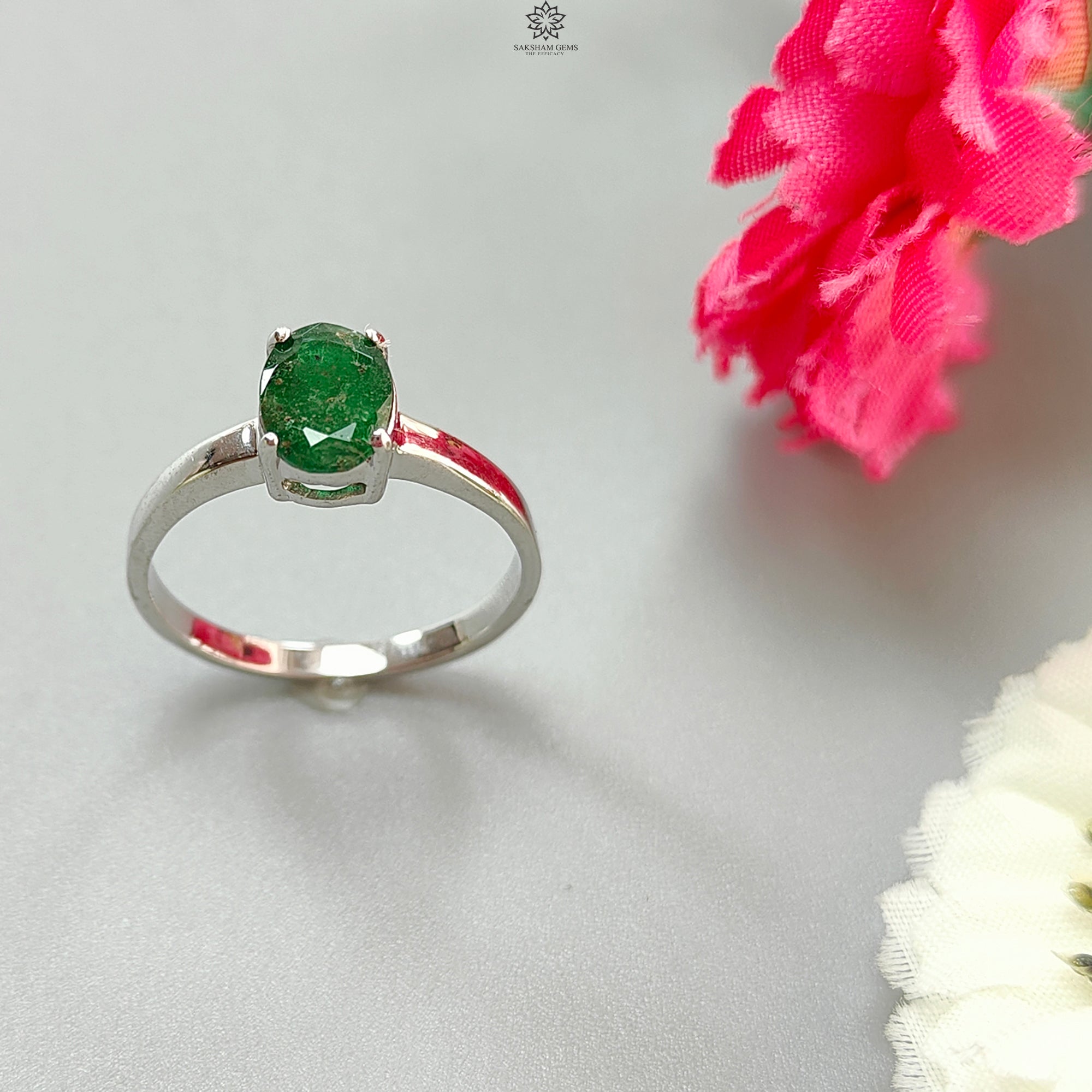 Natural Untreated Emerald Faceted Silver Ring - 2.16gms Oval Cut 925 Sterling Silver Prong Set Ring Size 7.40 | Elegant Jewelry for Women, Perfect for Weddings, Anniversaries & Special Occasions