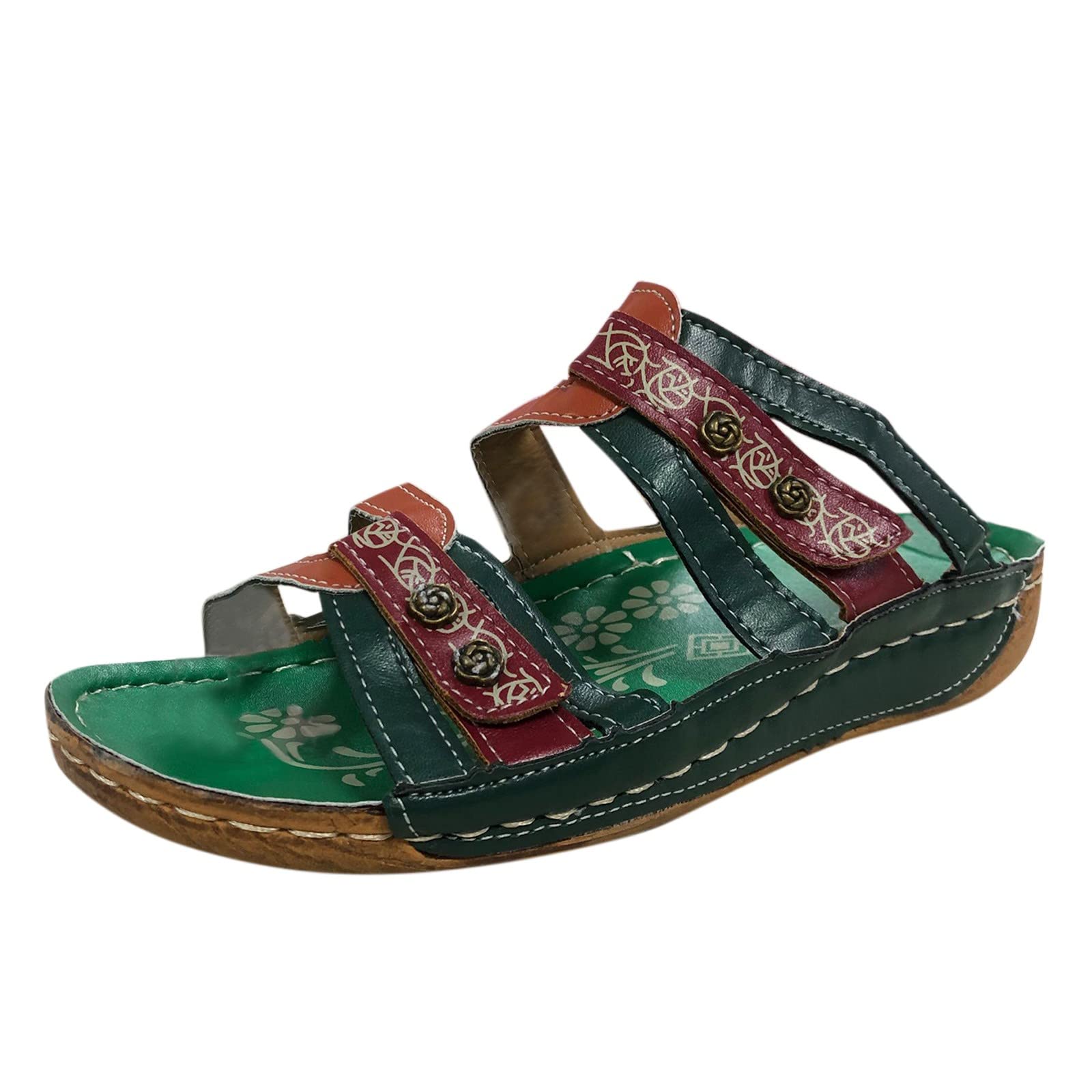 Women's Ethnic Flat Slip-On Sandals - Large Size 8, Floral Spring & Summer Slippers | Comfortable Casual Footwear for Beach, Vacation, and Everyday Wear
