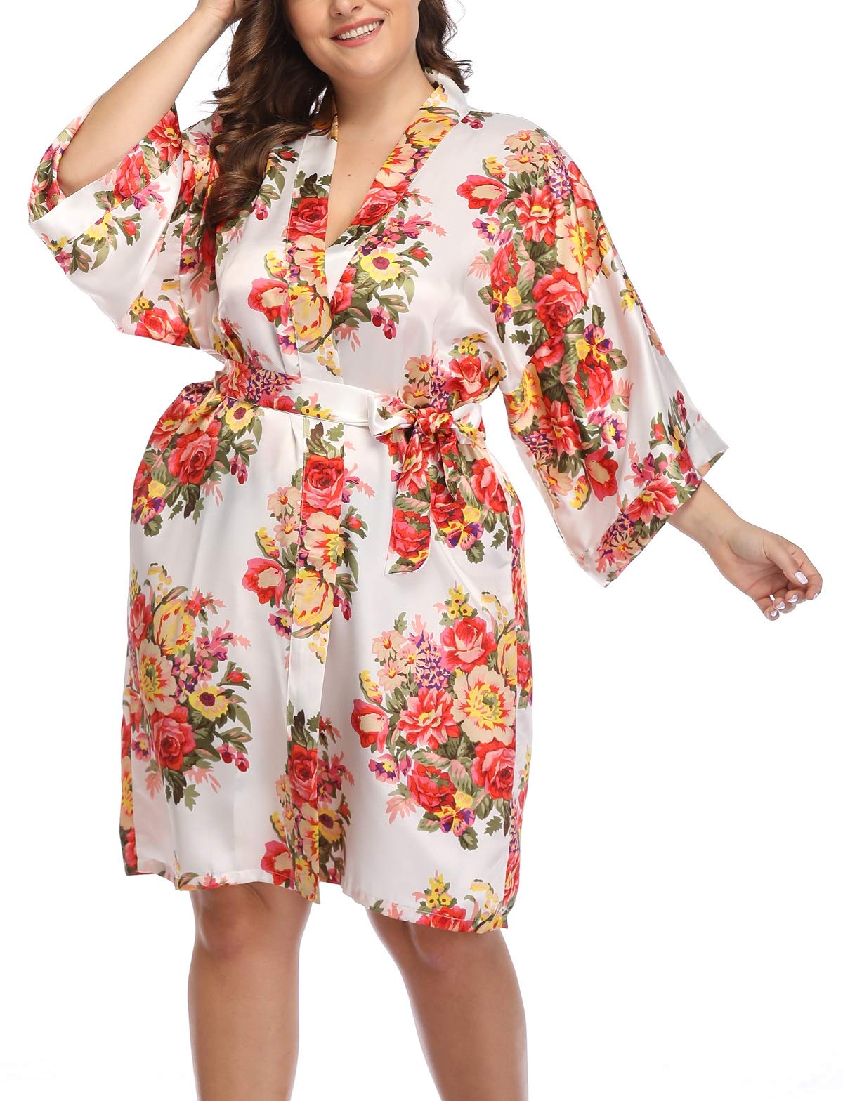 Women's Plus Size Silky Satin Kimono Robe - Elegant Bridal Wedding Party Sleepwear & Bathrobe - Perfect for Bridesmaids, Spa Days & Luxury Lounging