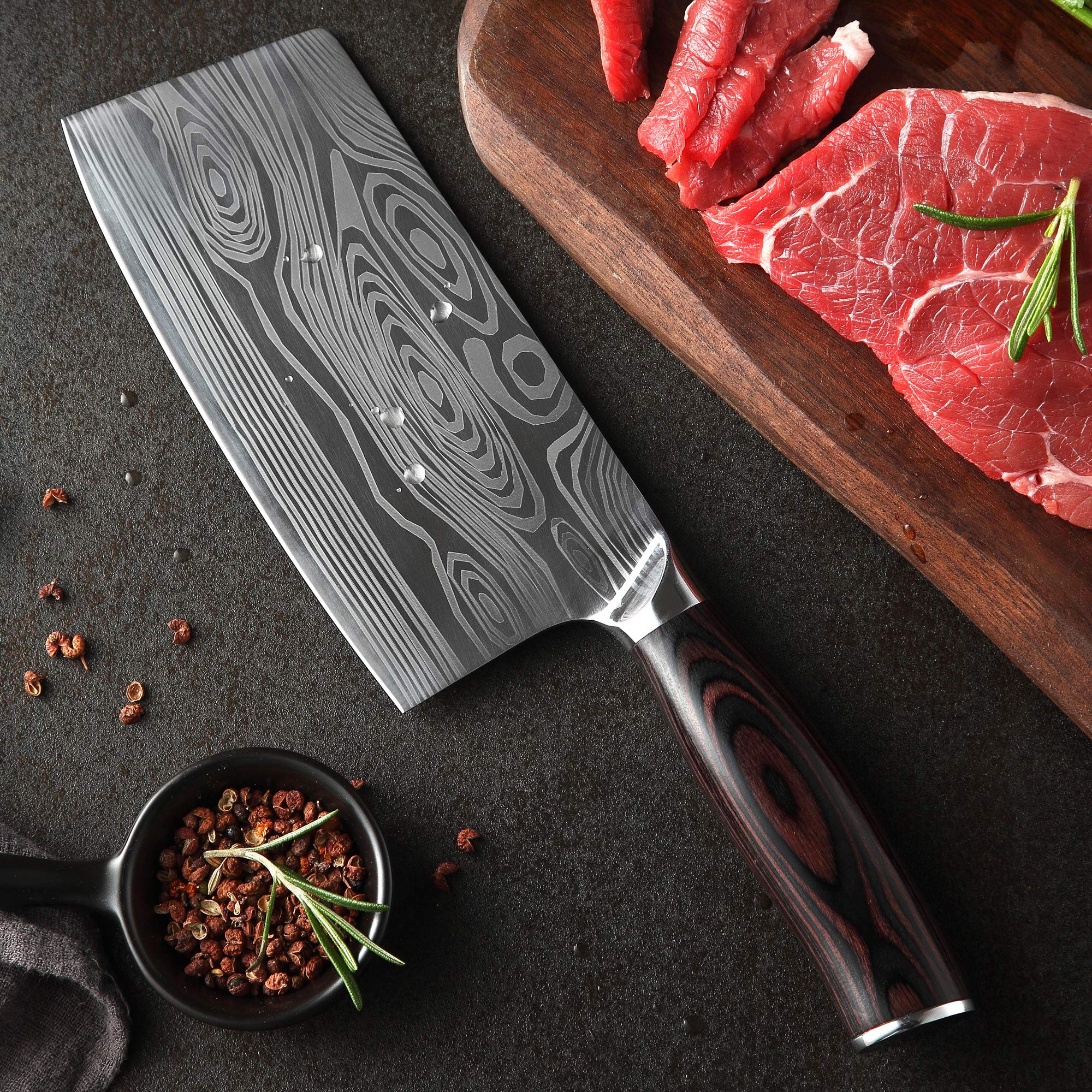 Ultra Sharp 7 Inch Meat Cleaver Knife - High Carbon Stainless Steel Butcher Knife with Ergonomic Handle for Professional Chefs & Home Cooking | Perfect for Chopping Meat, Bones, and Vegetables in the Kitchen