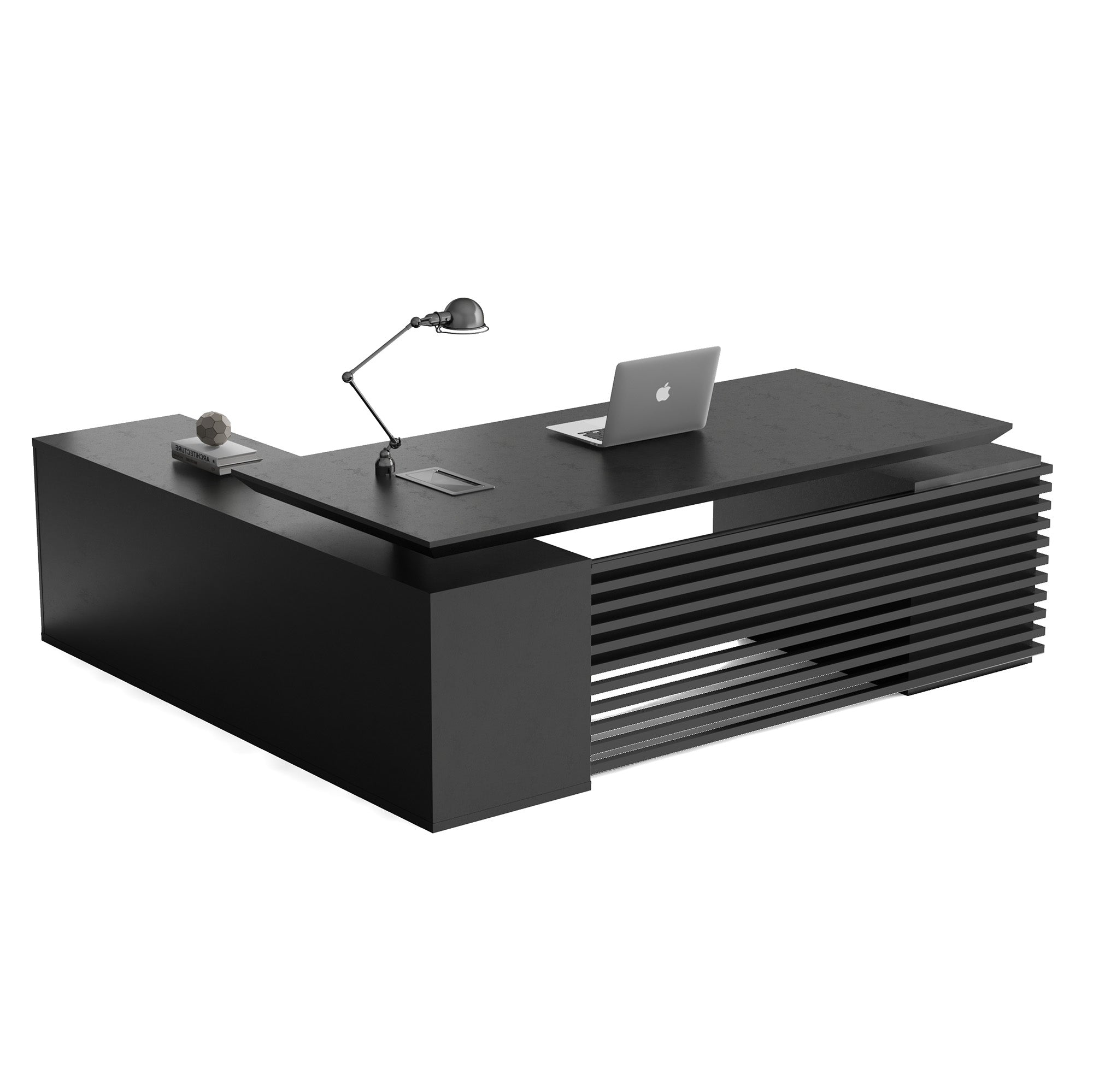 Premium Black Executive Desk with Right Return - 2.2M Modern Office Desk in Black Concrete Finish | Perfect for Home Office, Corporate Workspace & Professional Environments