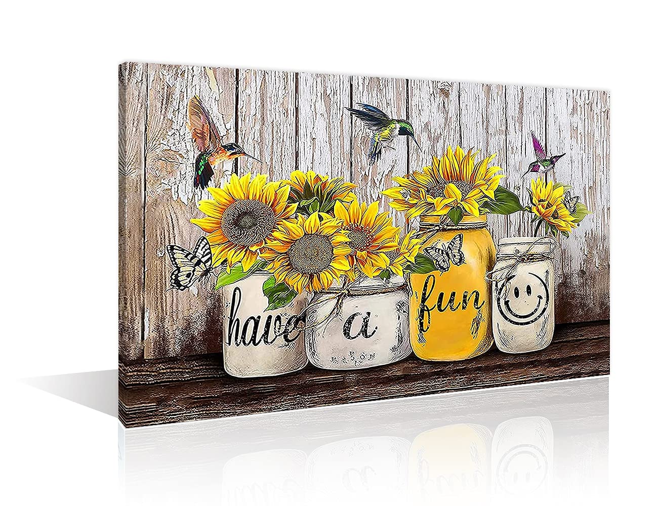 TUMOVO Rustic Sunflower Hummingbird Canvas Wall Art - 12x18 Inch Ready to Hang Painting for Living Room, Bedroom, Office Decor - Perfect for Farmhouse, Boho & Home Aesthetic Decoration