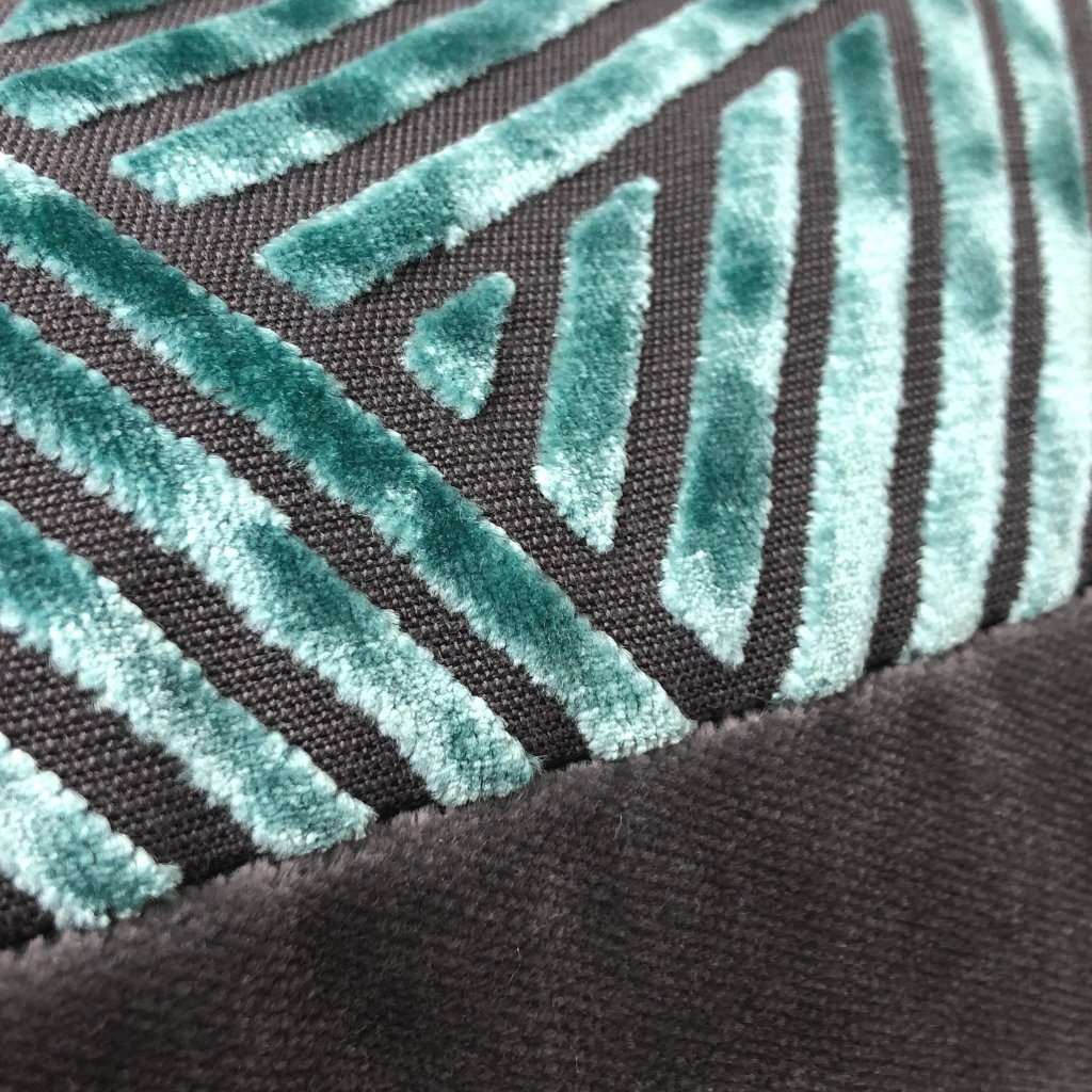 Soho Aquamarine & Gray Cut Velvet Geometric Lines Pillow Cover - Luxury Decorative Throw Pillow Case for Sofa, Bed, Couch - Home Decor Accent Pillow for Living Room, Bedroom, Office