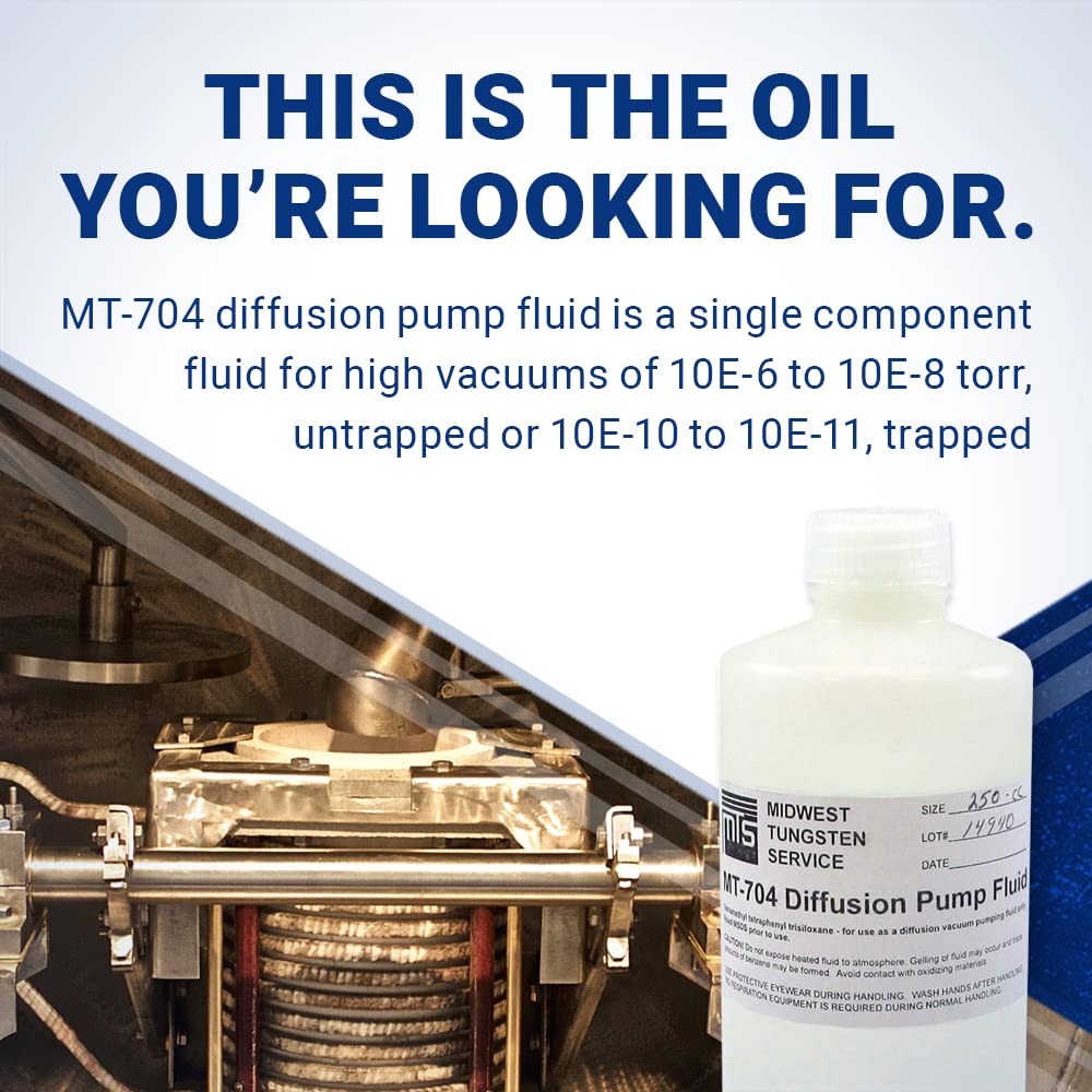 Midwest Tungsten High Vacuum Diffusion Pump Oil - 250cc | Dow Corning Equivalent | Hydrolysis & Oxidation Resistant | Free MSDS (MT-704) | Ideal for Laboratory Vacuum Systems & Industrial Applications