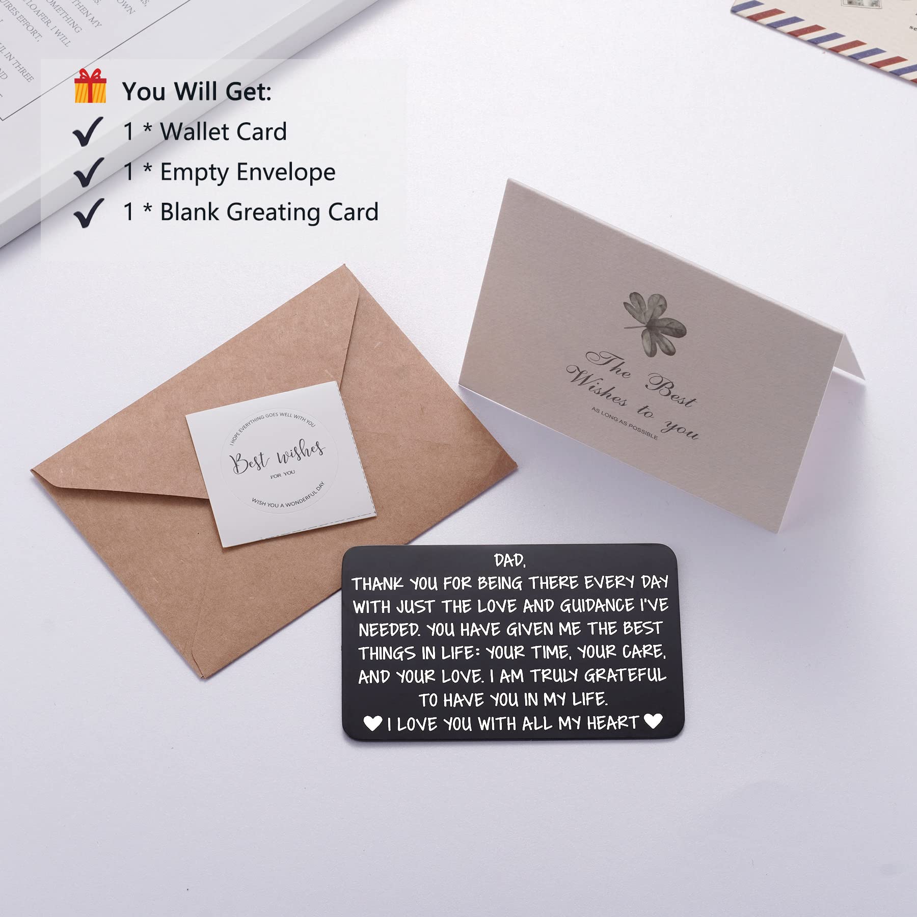 Personalized Laser Engraved Metal Wallet Insert - Father's Day Gift for Dad, Birthday & Christmas Card from Daughter, Son or Wife - Perfect for Stepdad, Wallet Note Card Gift Idea - Great for Everyday Carry, Special Occasions & Keepsake Memories